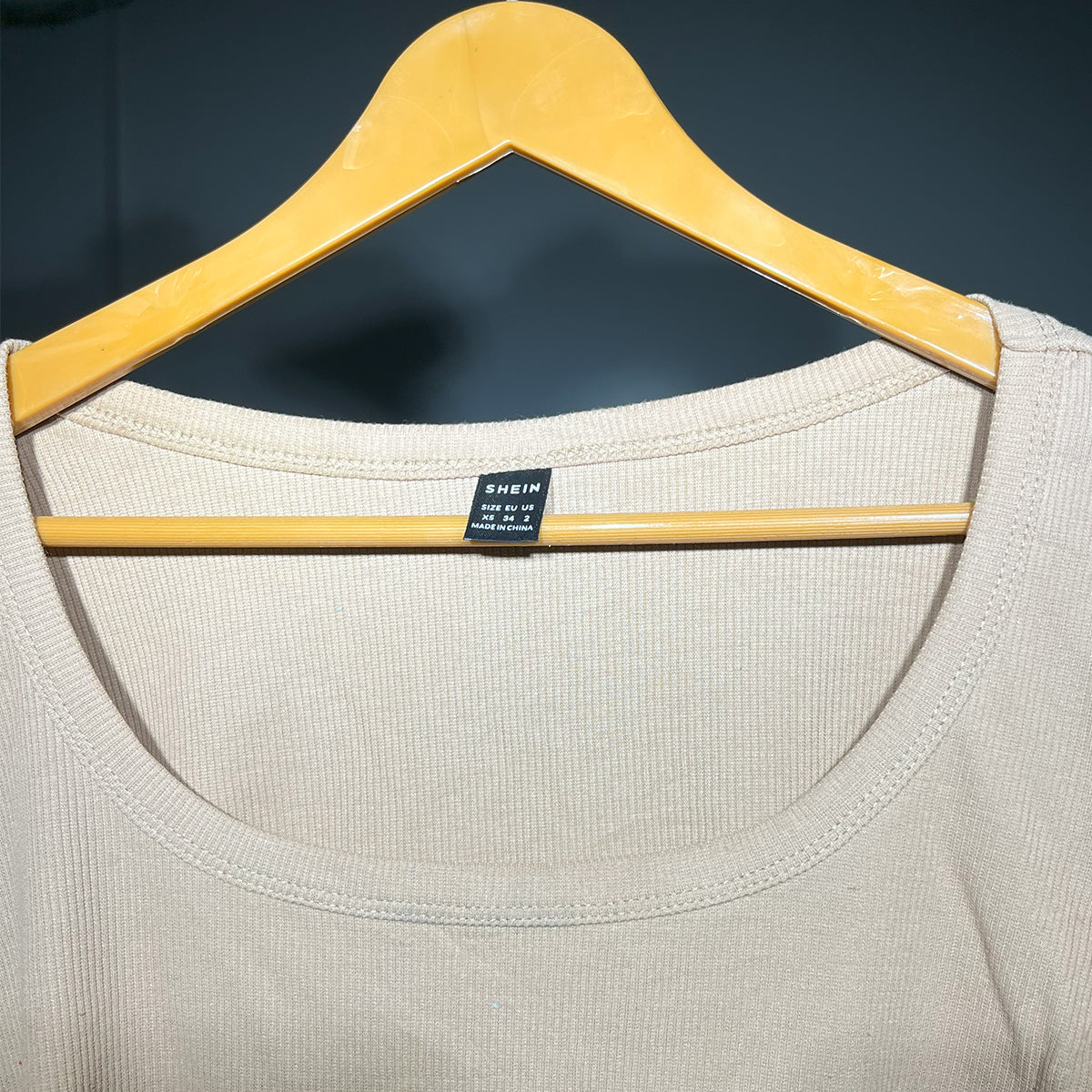 SHEIN Nude Beige Long-Sleeve Ribbed Cropped Top #149