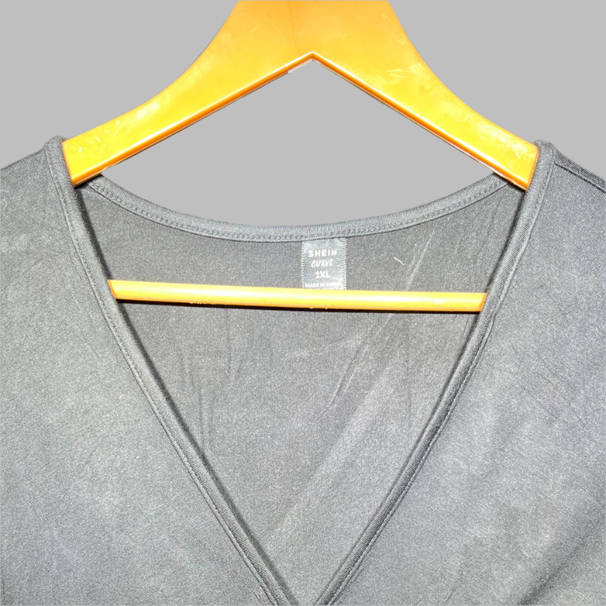 SHEIN Curve Faux Leather Panel V-Neck Top #163