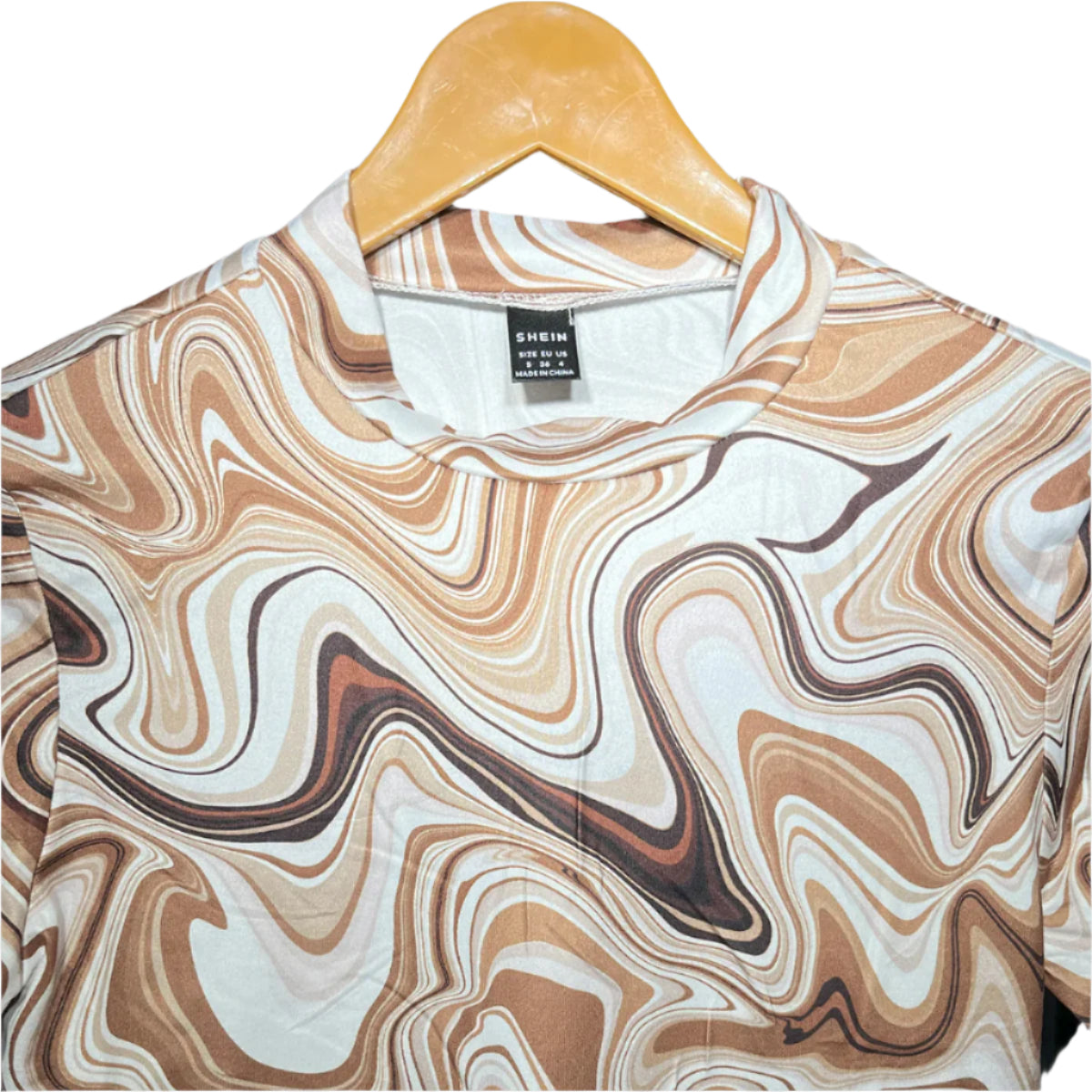 SHEIN Abstract Swirl Print High Neck Crop Top #174