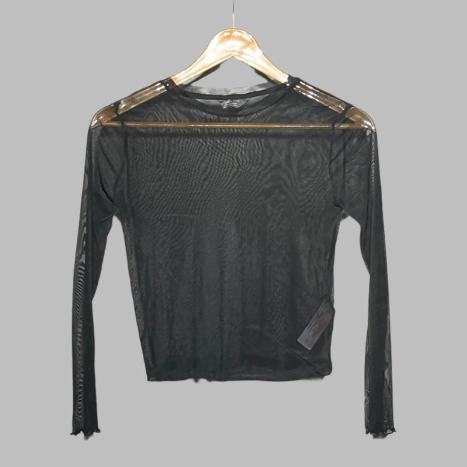 Primark Black Sheer Mesh Long-Sleeve Cropped Top #152