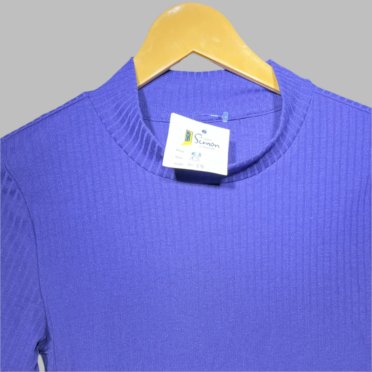 Simon Purple Ribbed Mock-Neck Cropped Top #150