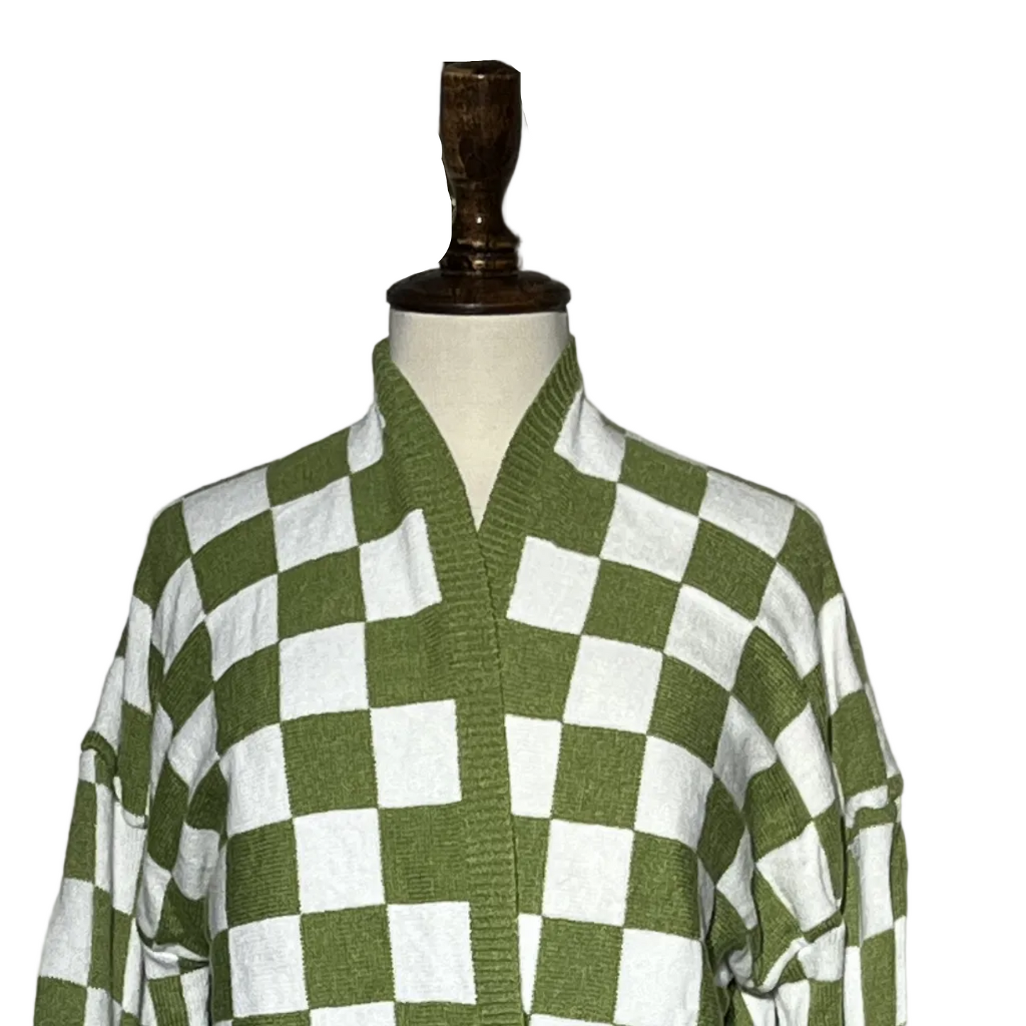 Green and White Women Button Sweater #2014