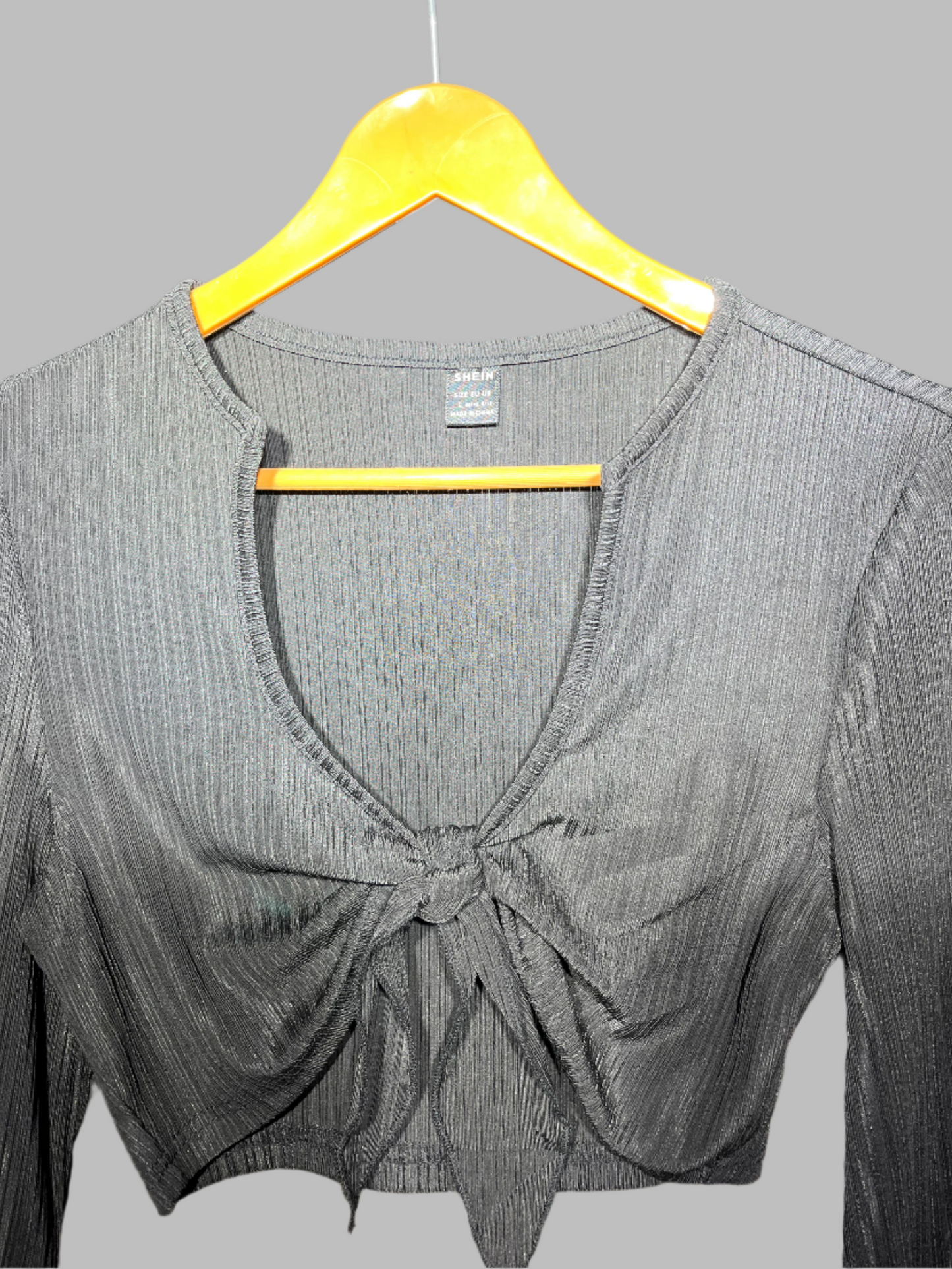 SHEIN Ruched Tie-Front Crop Top β Black #158