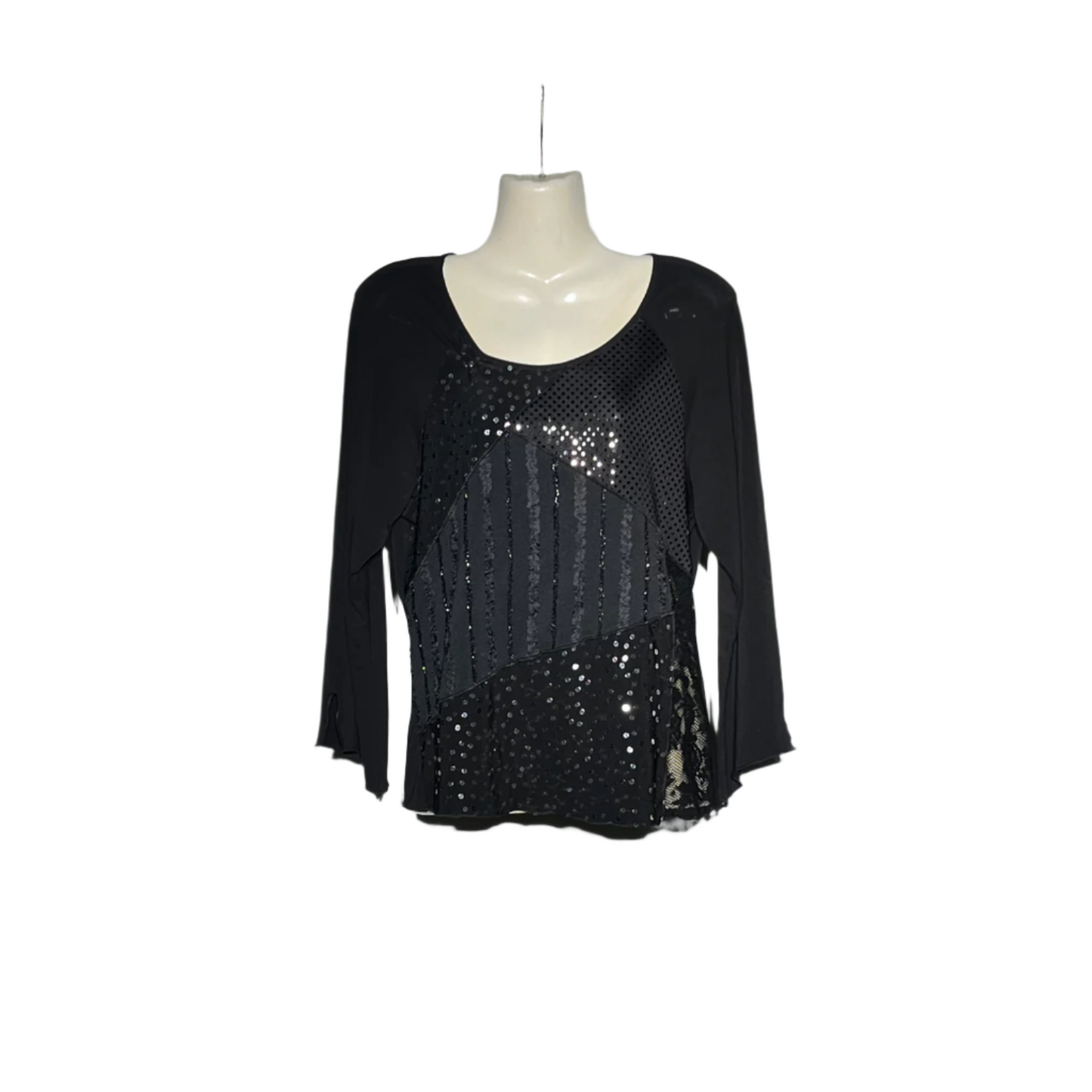 Peruzzi Black Sequin Mesh Long-Sleeve Top #223