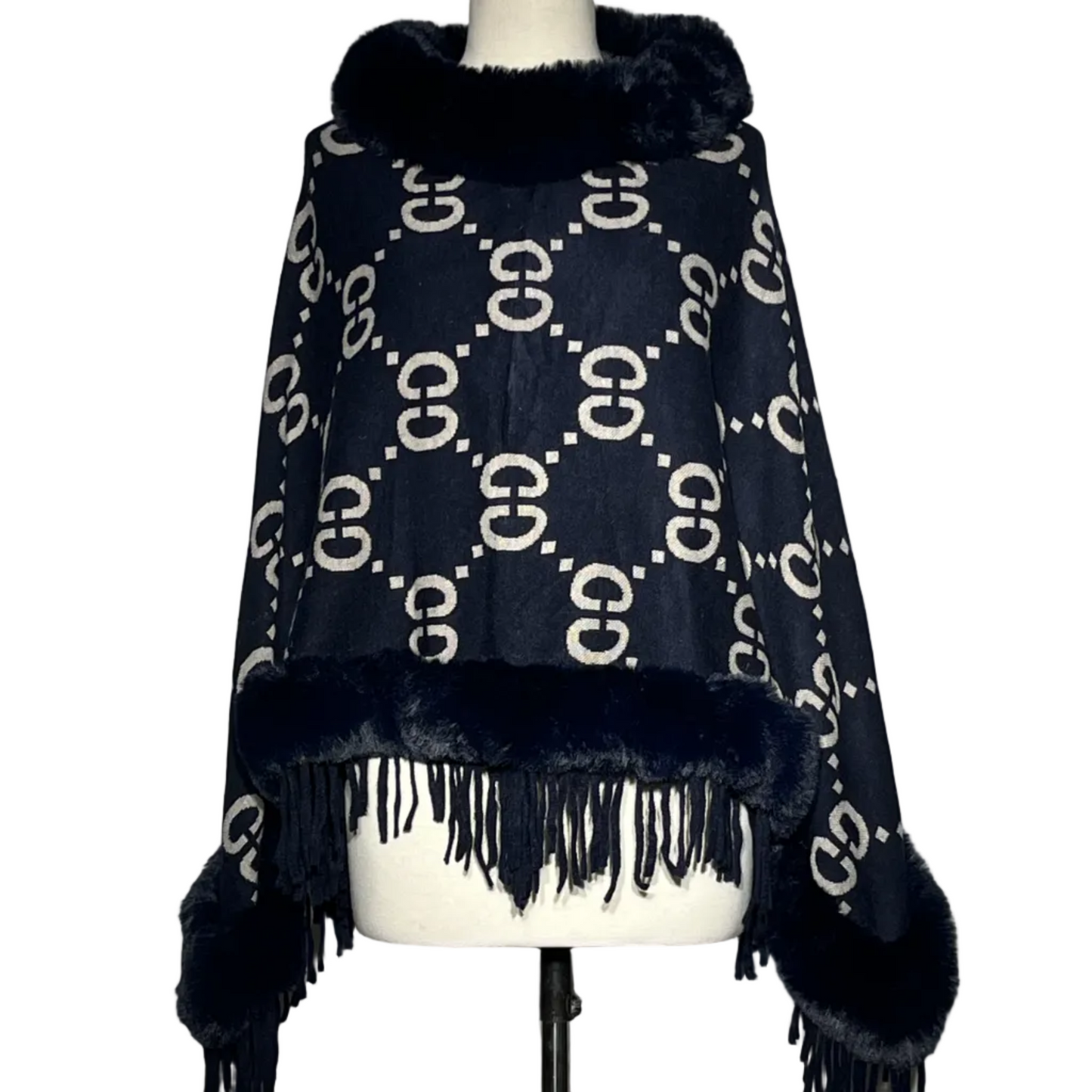 Dark Blue Printed Women Cut Shawl #2140
