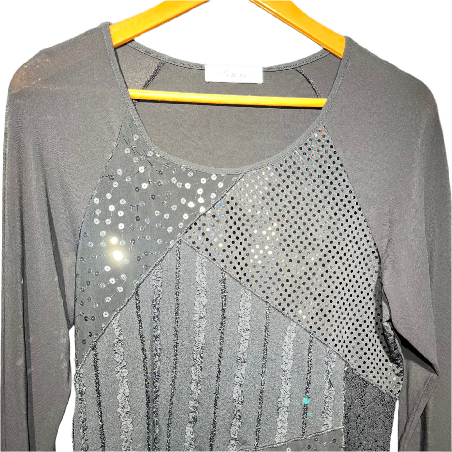Peruzzi Black Sequin Mesh Long-Sleeve Top #223