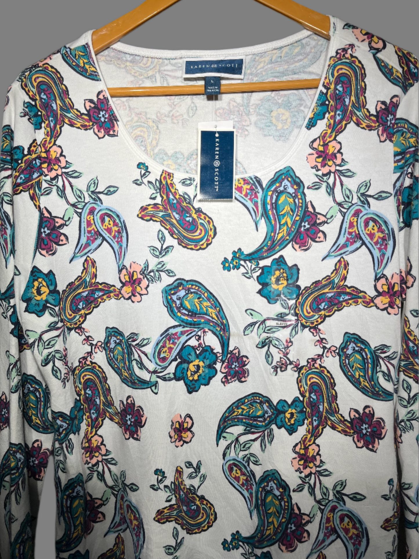 Karen Scott Paisley Print Long-Sleeve T-Shirt #205