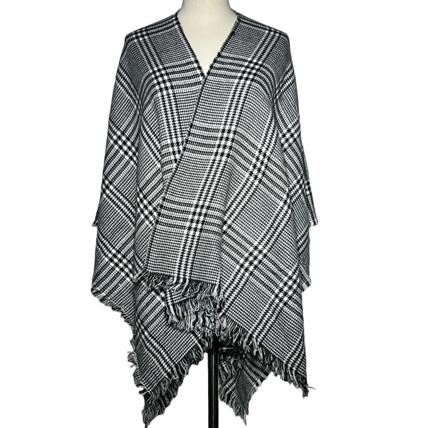 White and Black Check Women Cut Shawl #2143