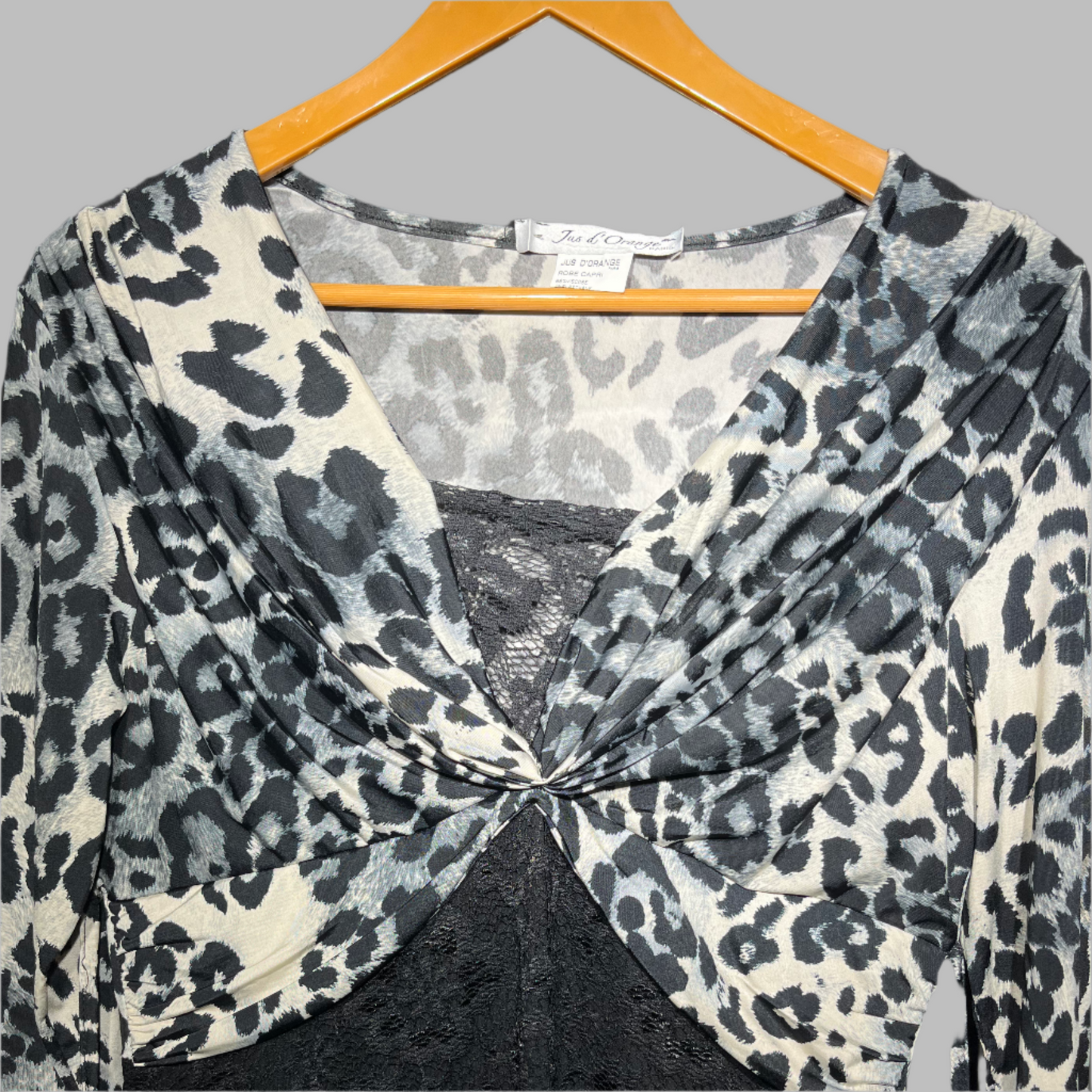 Jus d'Orange Black Lace & Animal Print Tie-Front Top #230