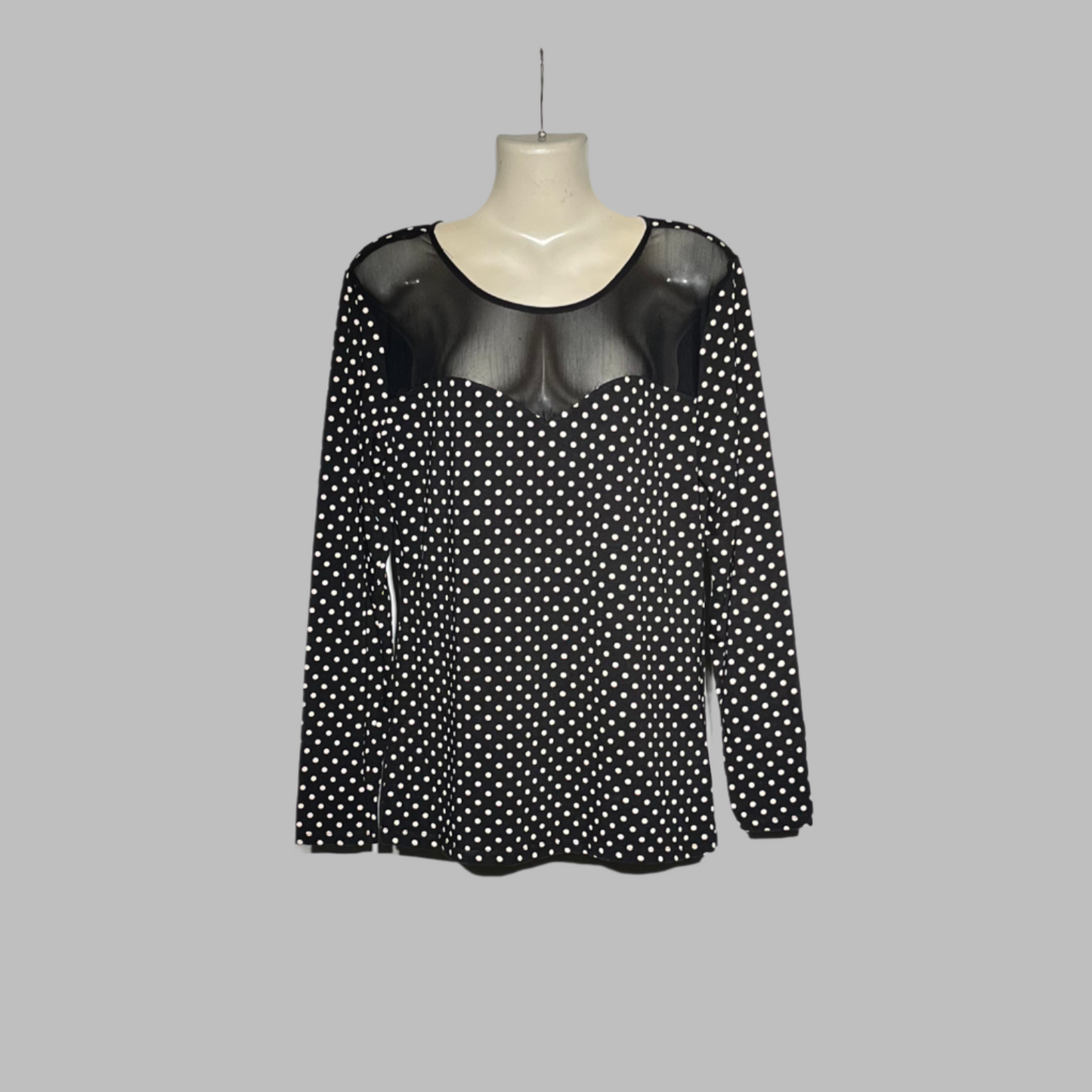 H&M Polka Dot Mesh Panel Long-Sleeve Top #221