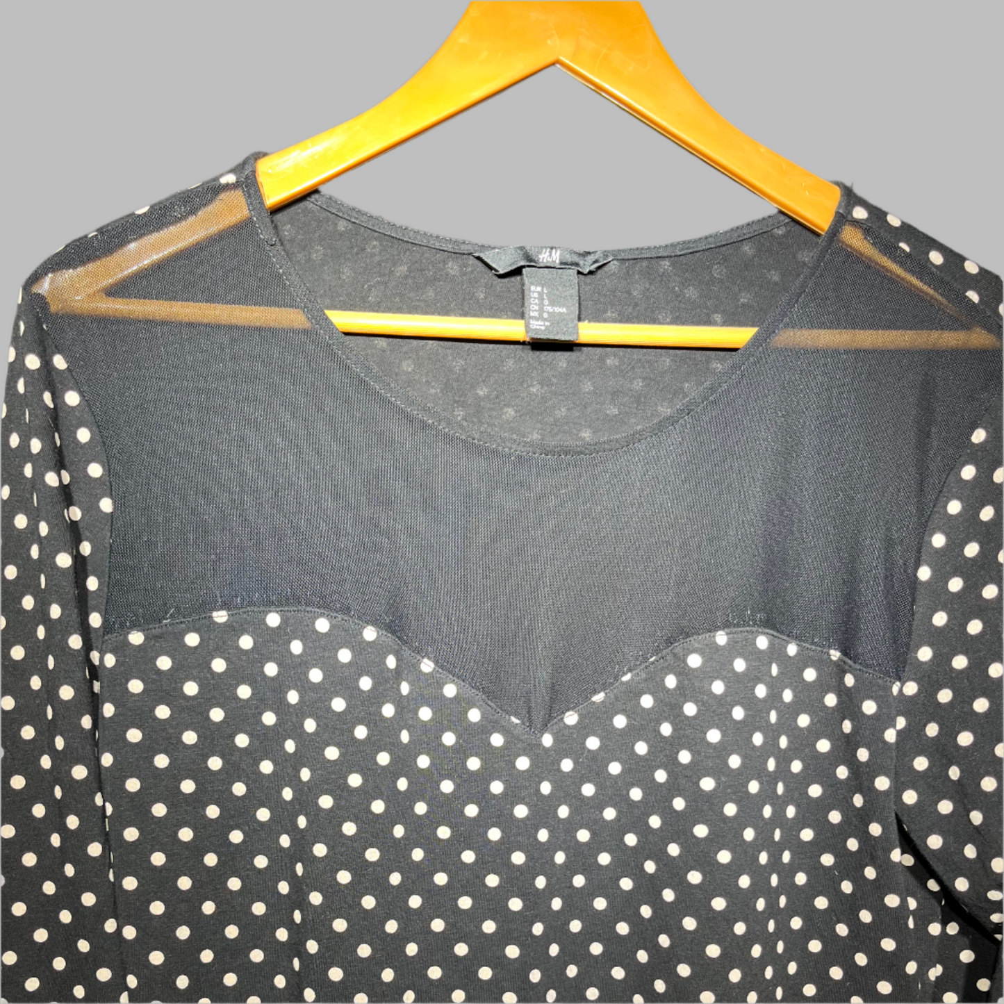 H&M Polka Dot Mesh Panel Long-Sleeve Top #221