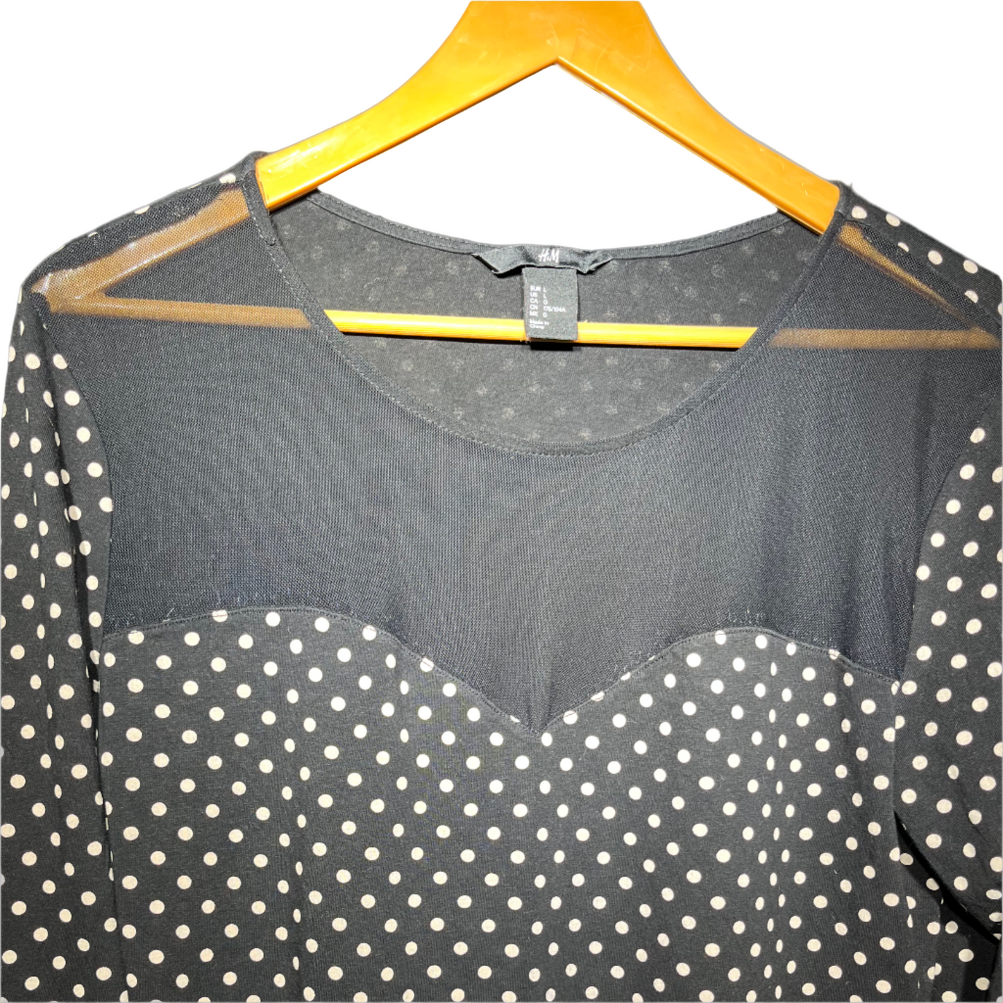 H&M Polka Dot Mesh Panel Long-Sleeve Top #221