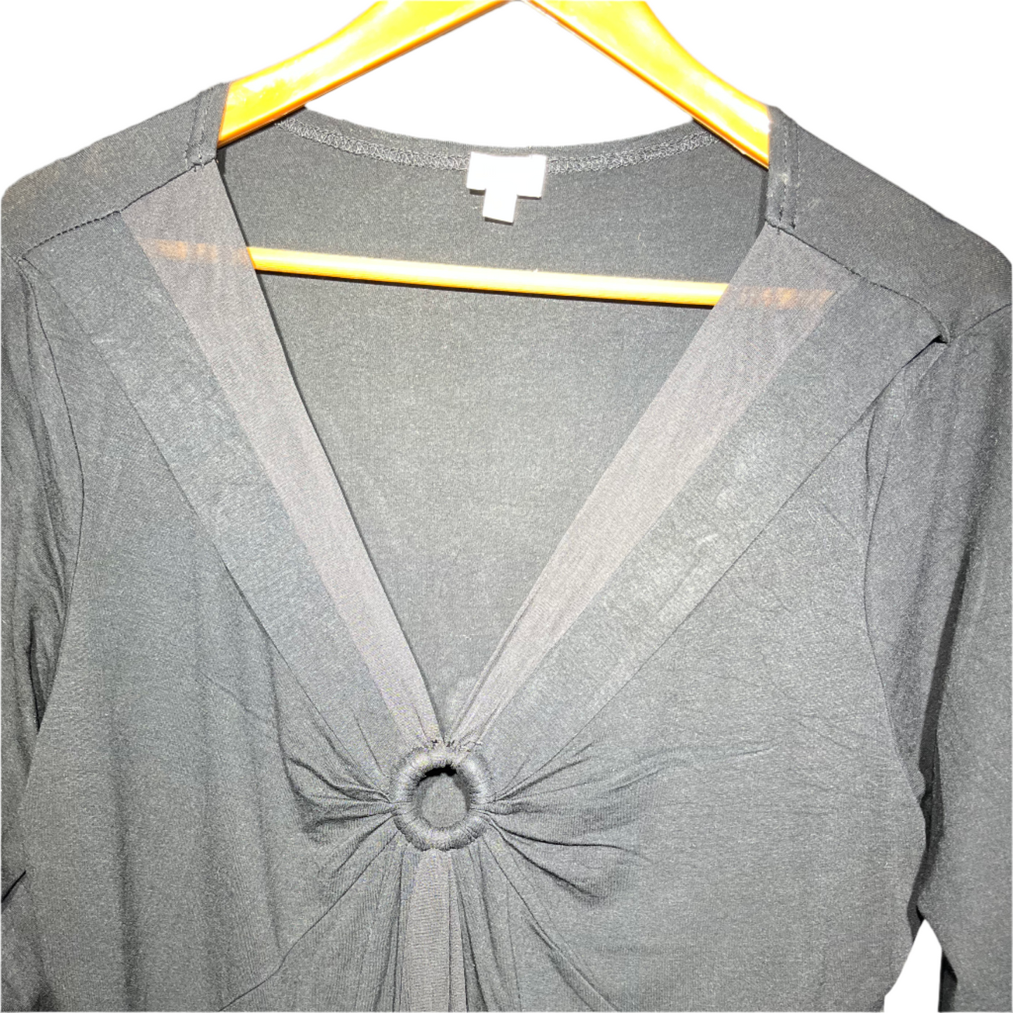 Etam Elegant Black Long-Sleeve Ring Detail Top #217