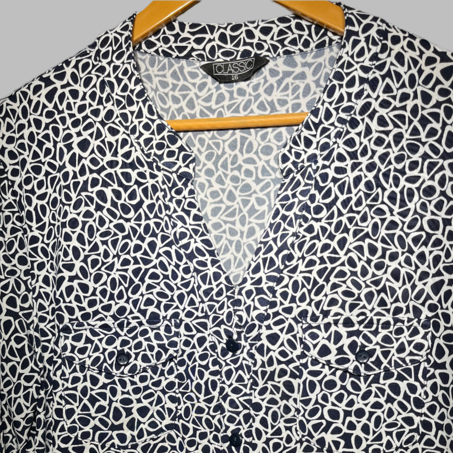 Classic Printed V-Neck Button-Up Blouse #235