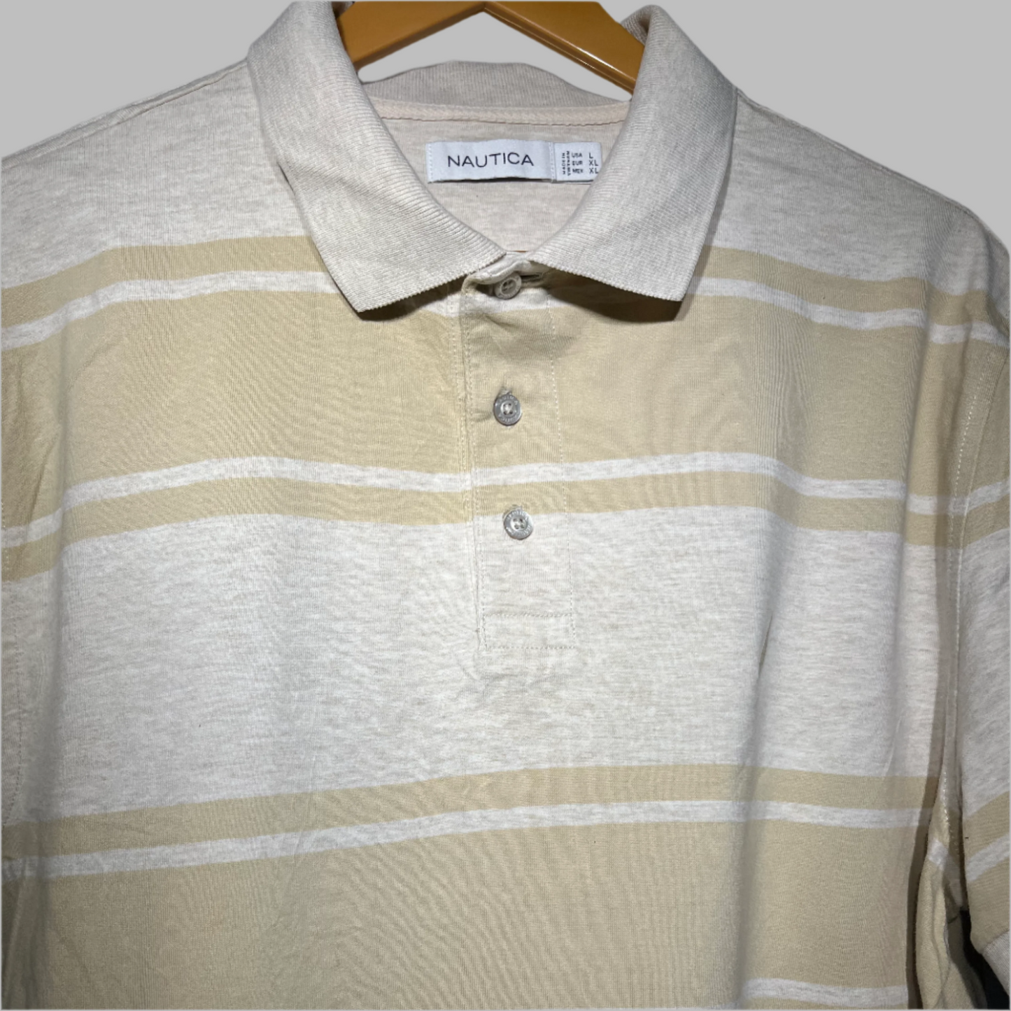 Nautica Cotton-Blend Cream T-Shirt with Lining Detail for Men - Size XL