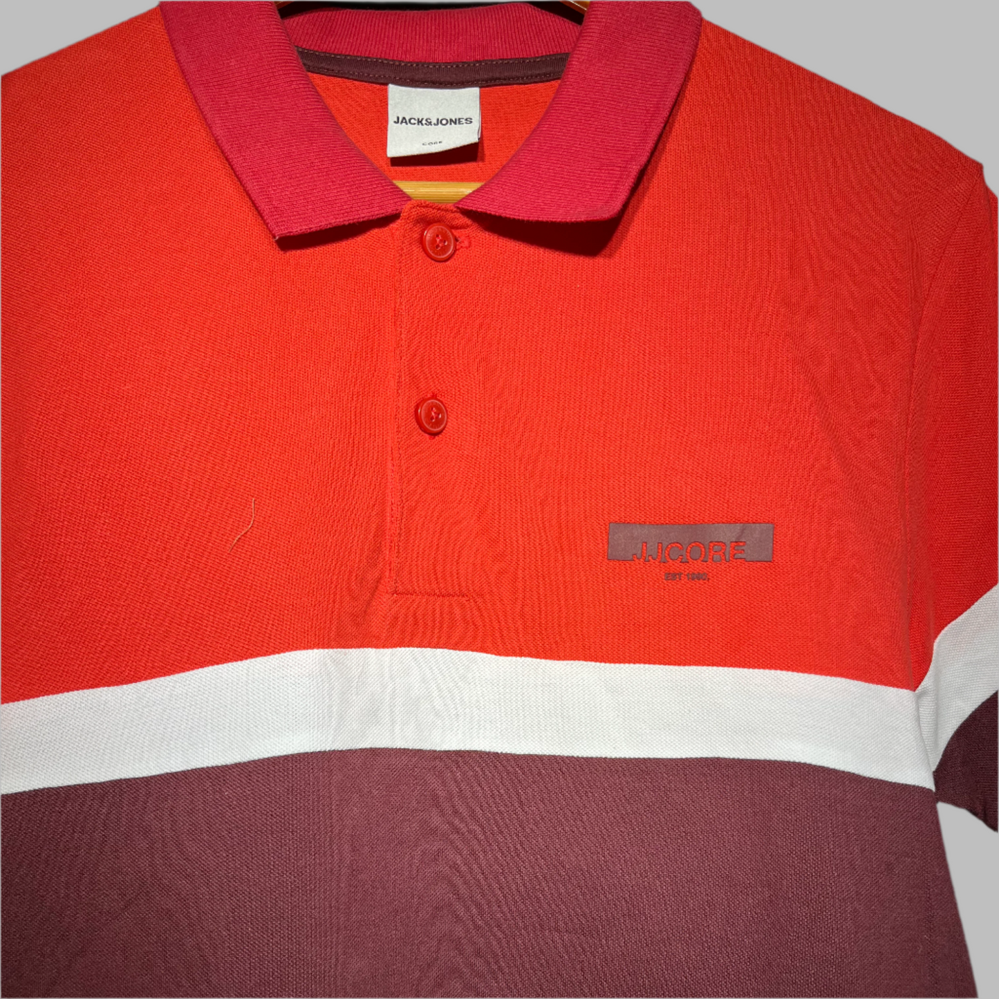 Jack & Jones Cotton Blended Red, White & Maroon Striped T-Shirt - Medium Size