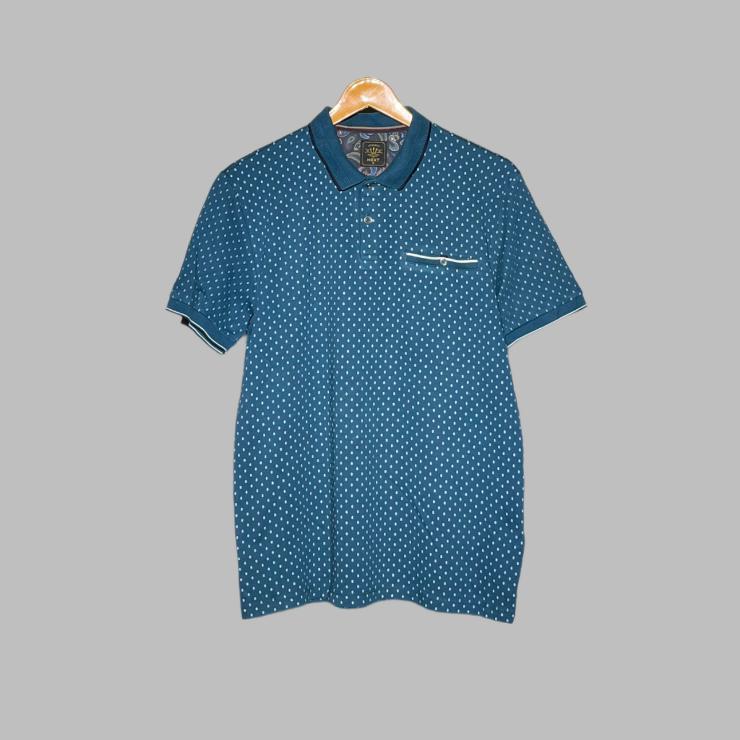 NEXT Men's Teal Blue Printed Polo T-Shirt