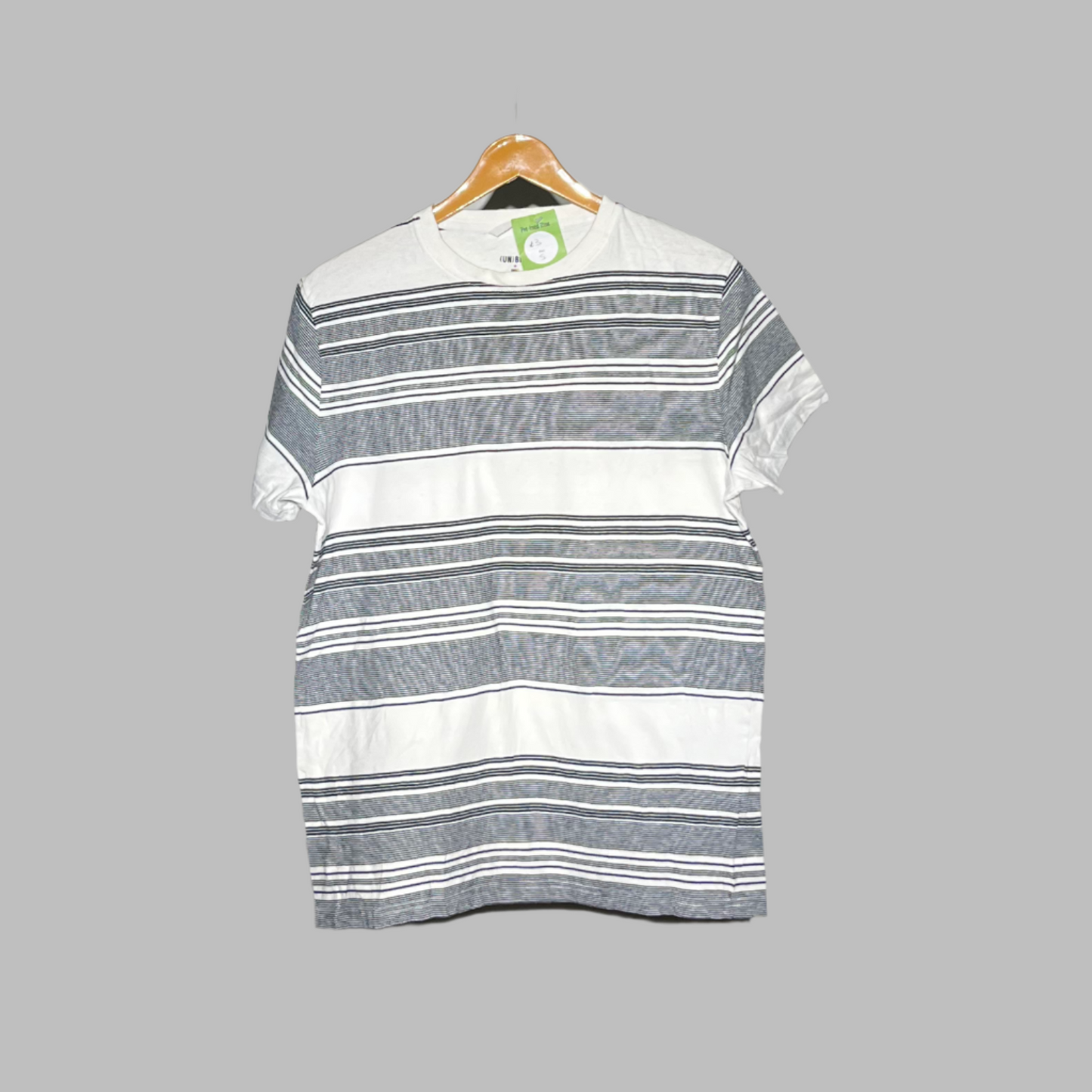 UNbais Men's White & Grey Striped Casual T-Shirt