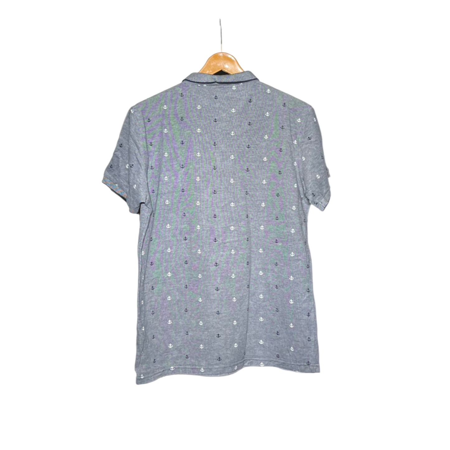 Primark Men's Grey Printed Polo T-Shirt