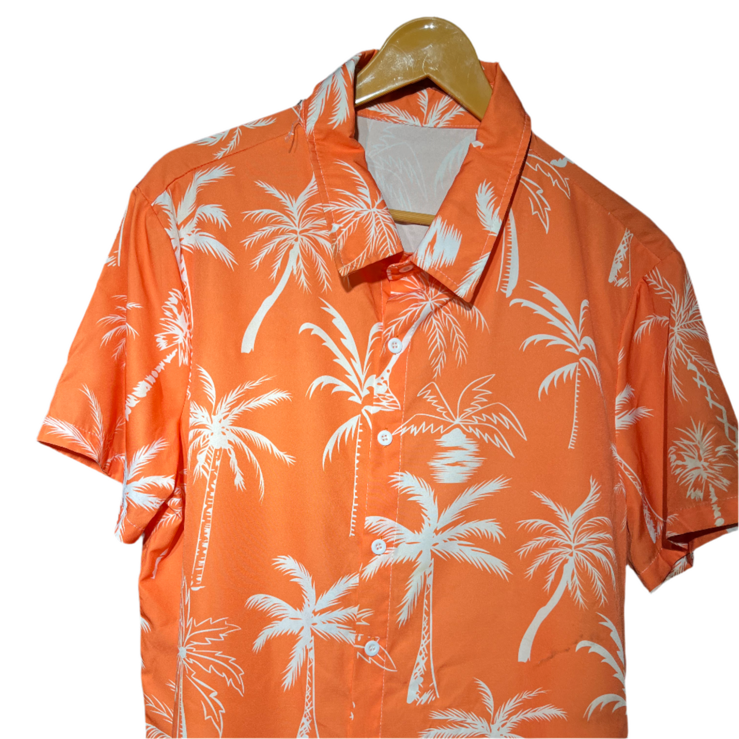 orange white Floral Men's Dress Shirt #609