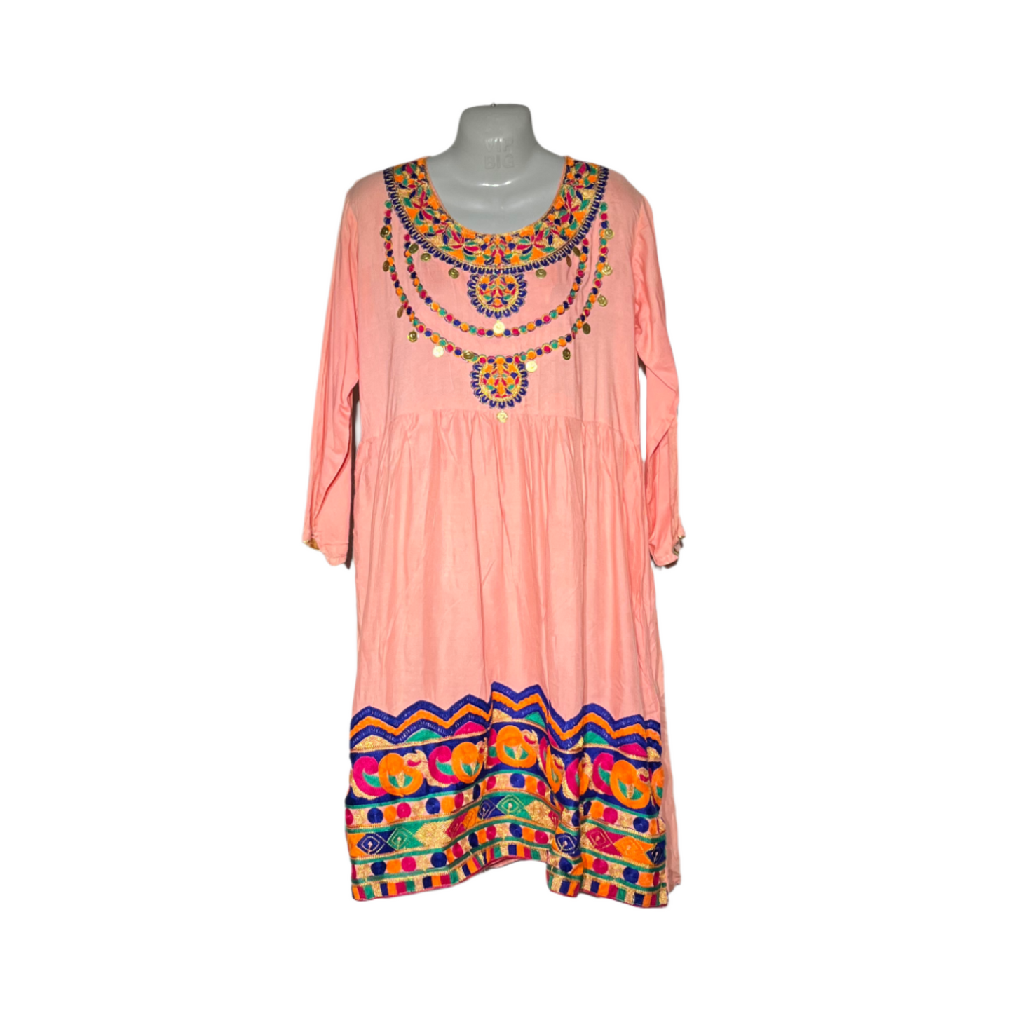 Light pink, orange & navy embroidered kurti #637