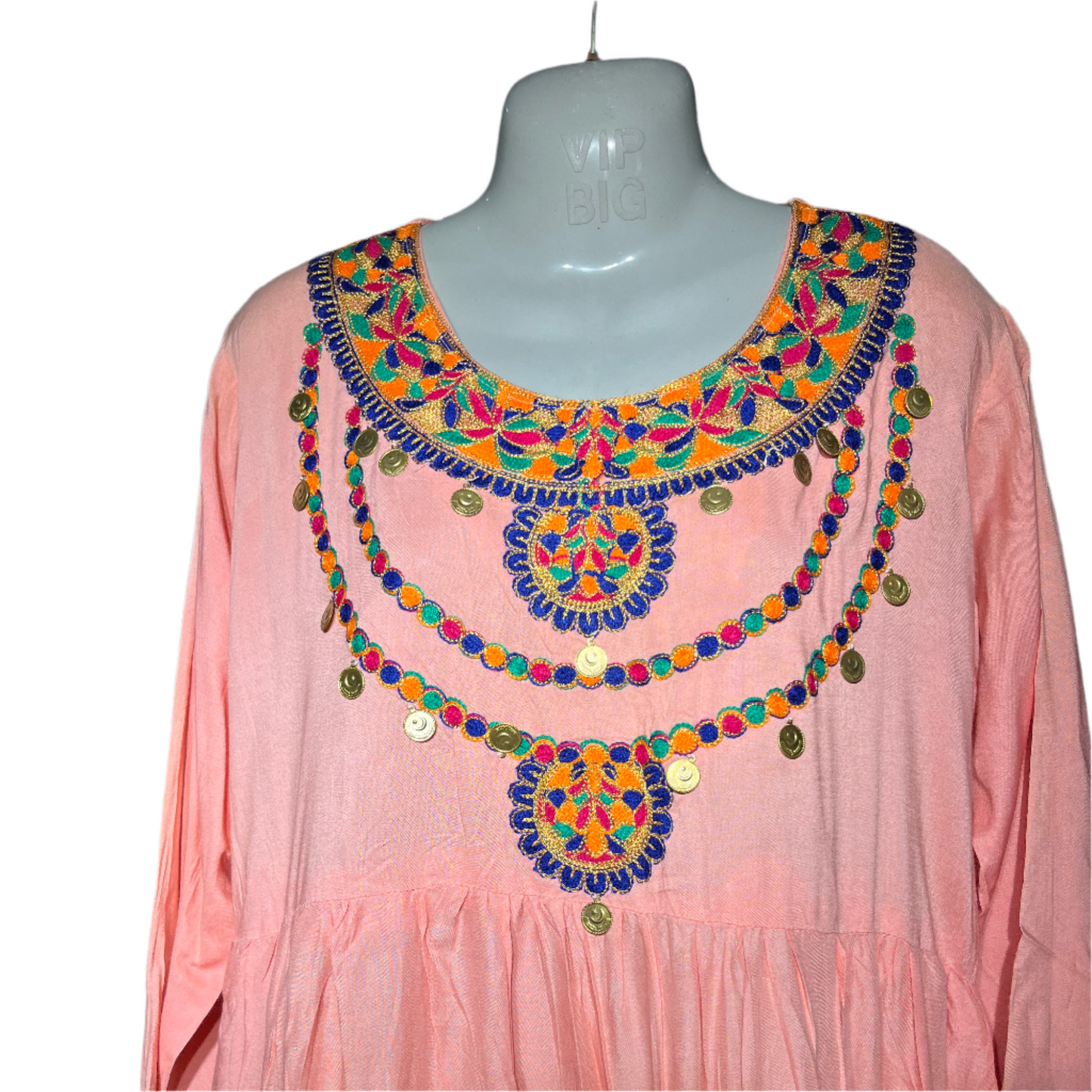Light pink, orange & navy embroidered kurti #637