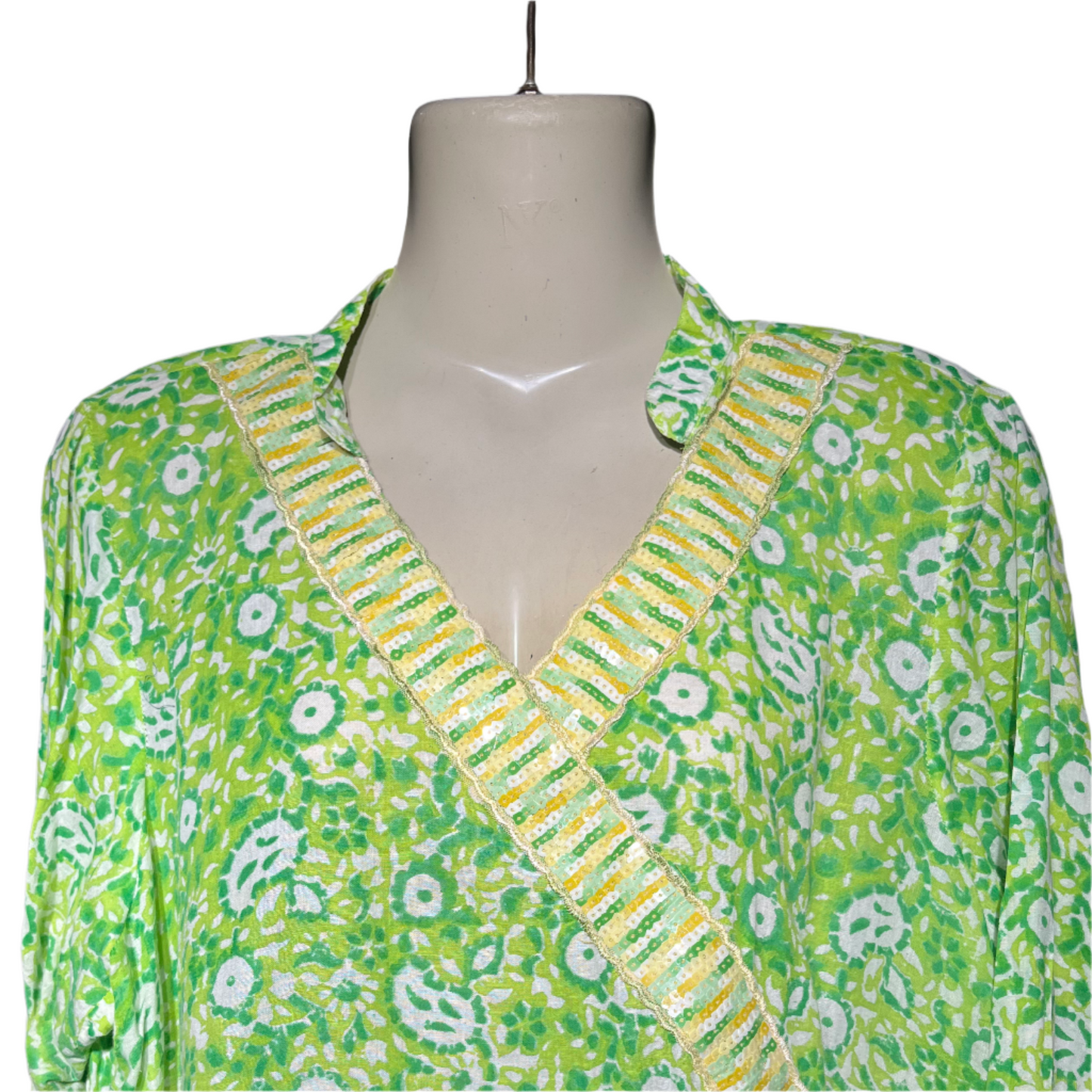 Parrot green & white floral kurti #644