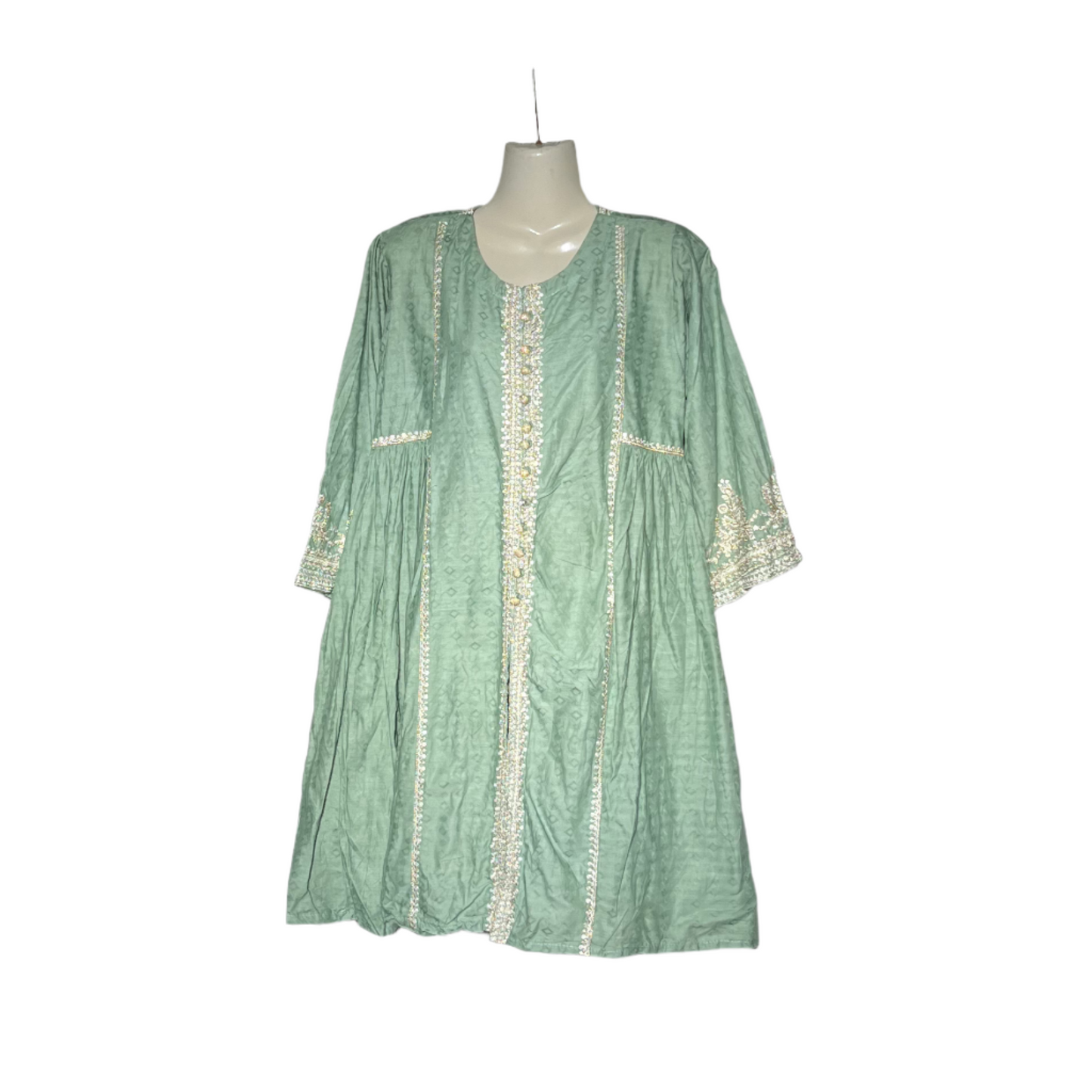 Light parrot green & gold detailed kurti #648