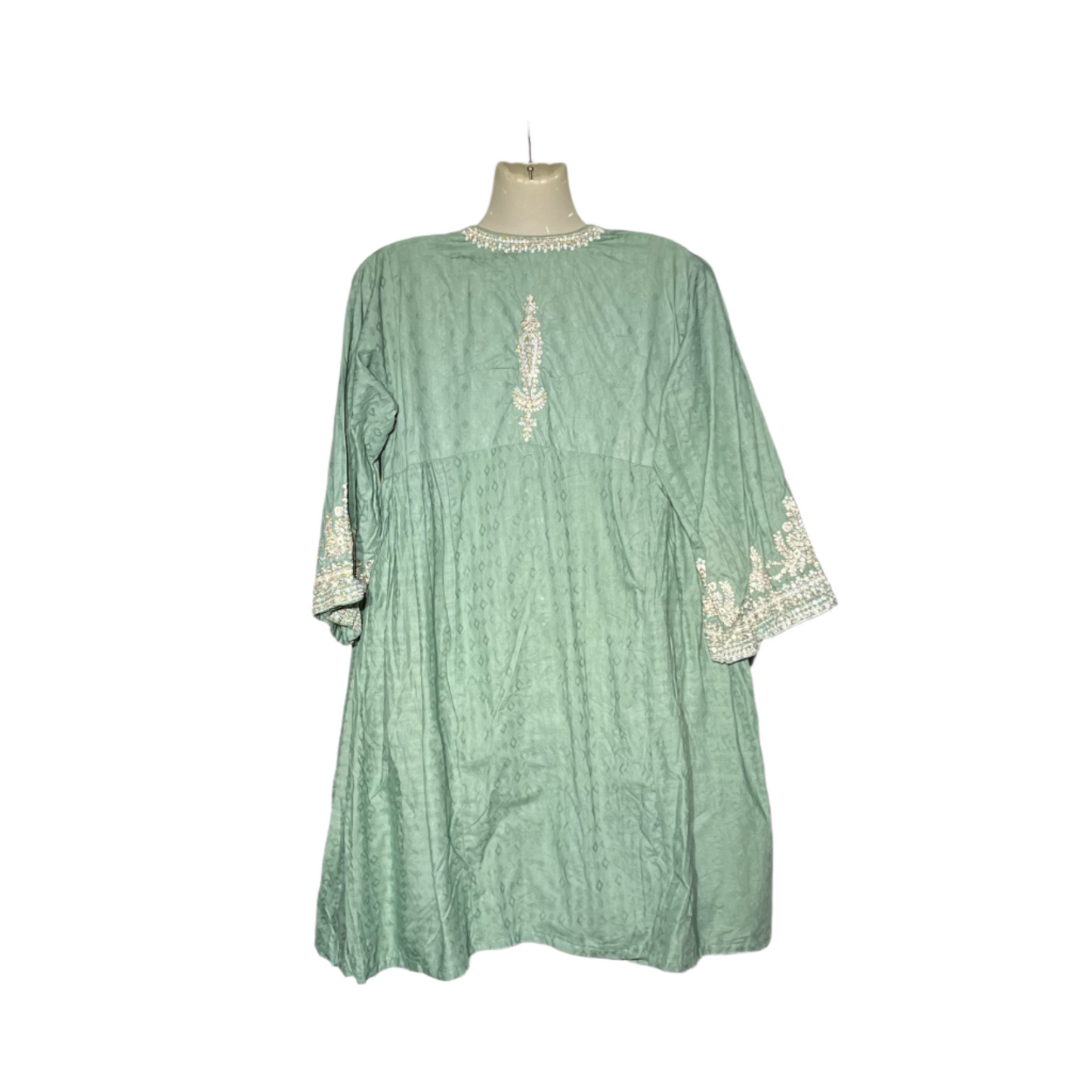 Light parrot green & gold detailed kurti #648