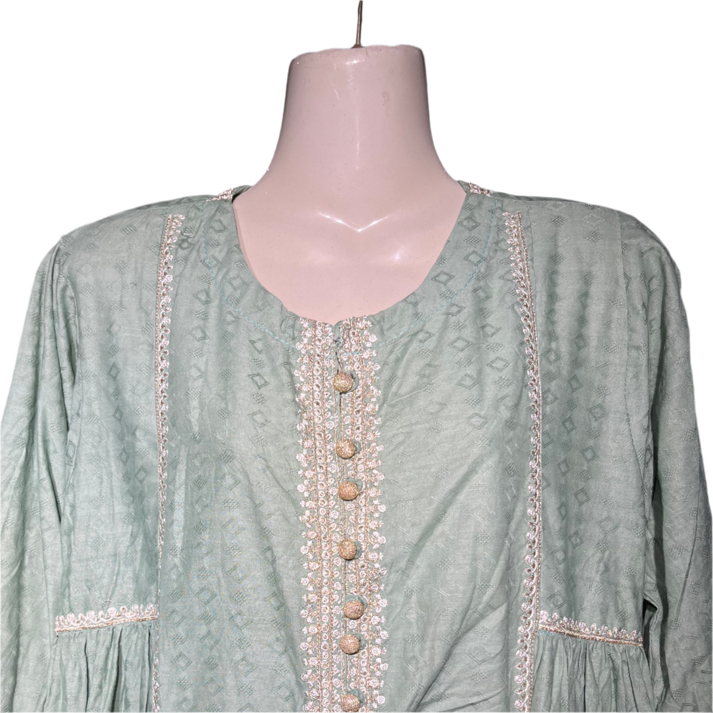 Light parrot green & gold detailed kurti #648