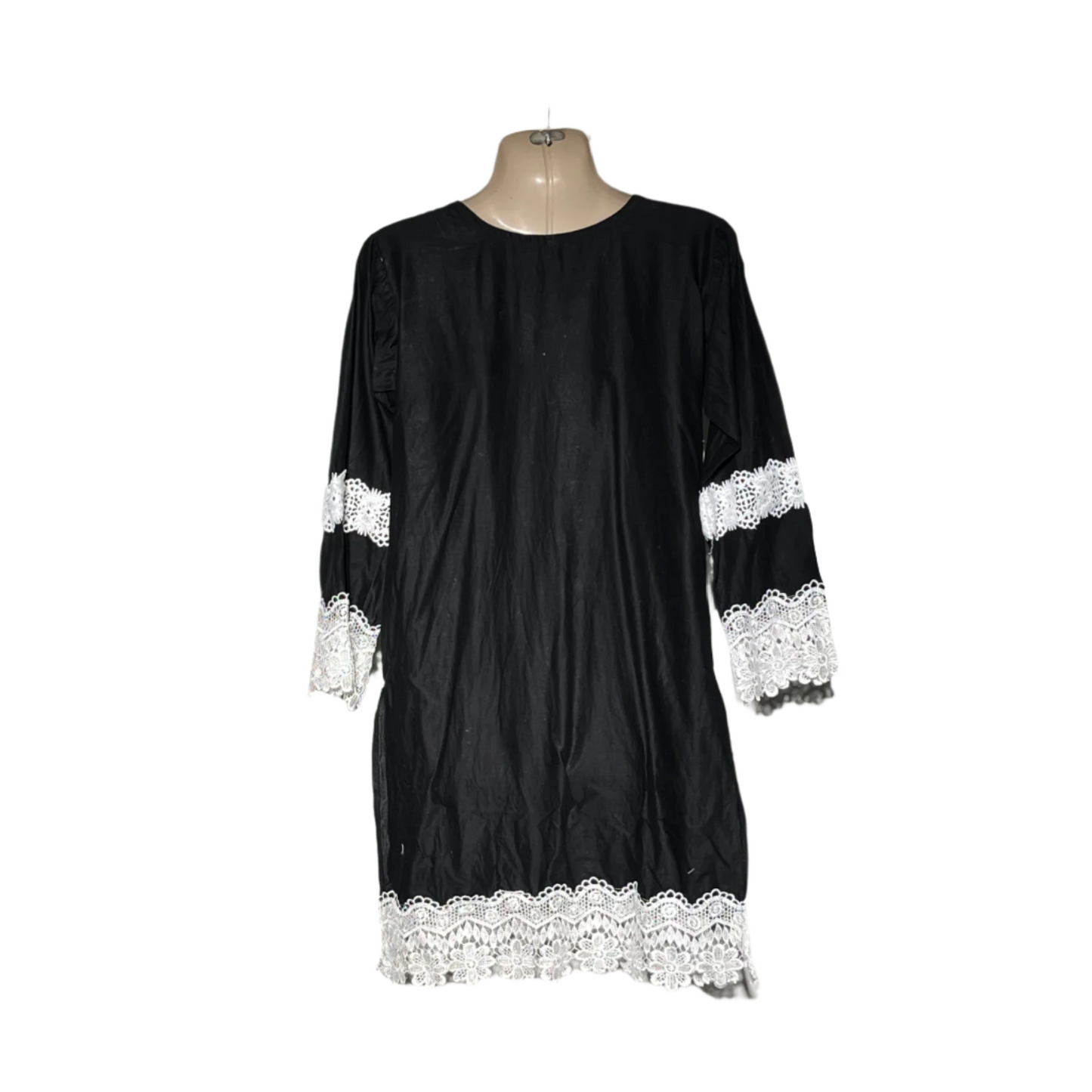 No Name Black and White Embroidered Kurti #672
