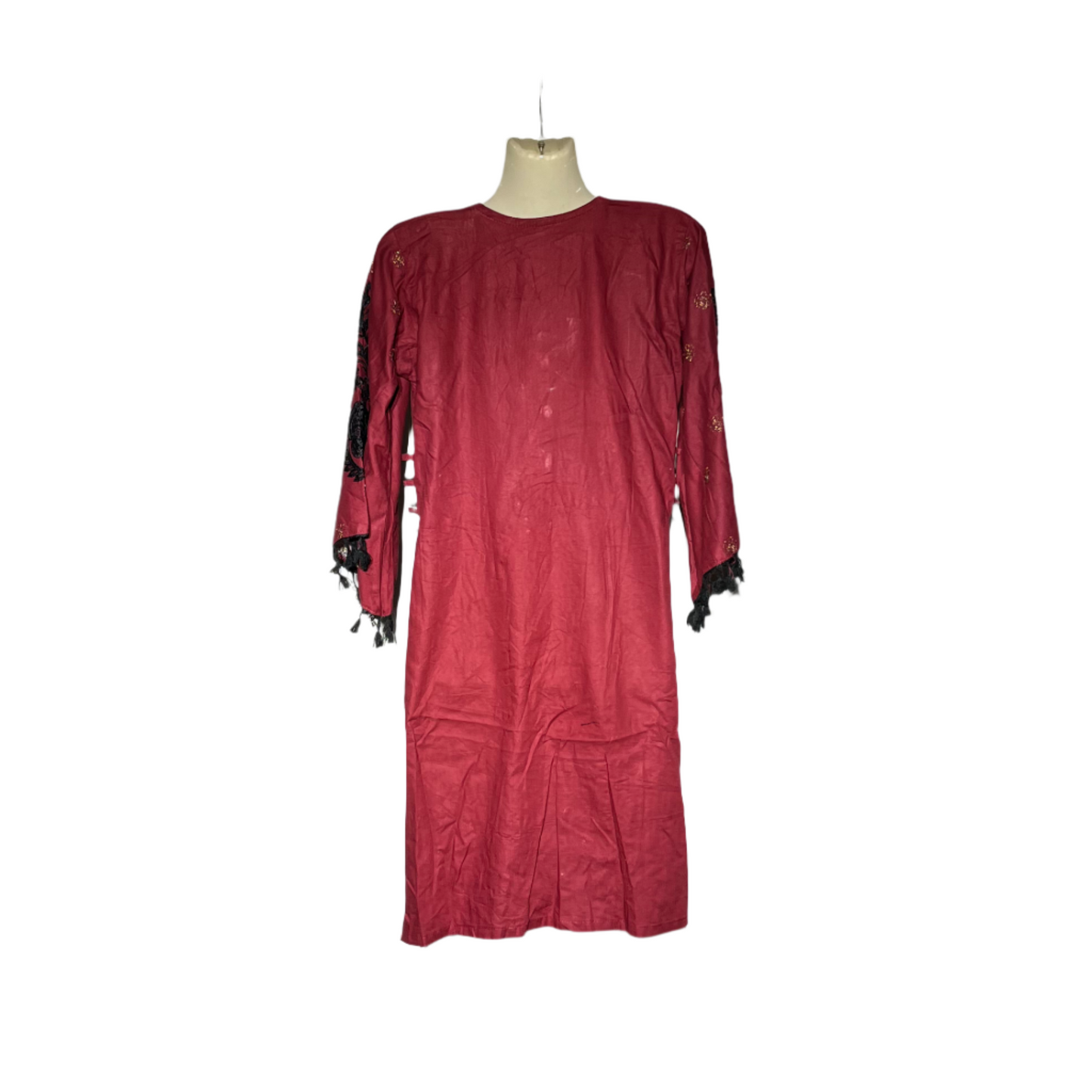 Dark Mehron and Black Embroidered Women’s Kurti #708