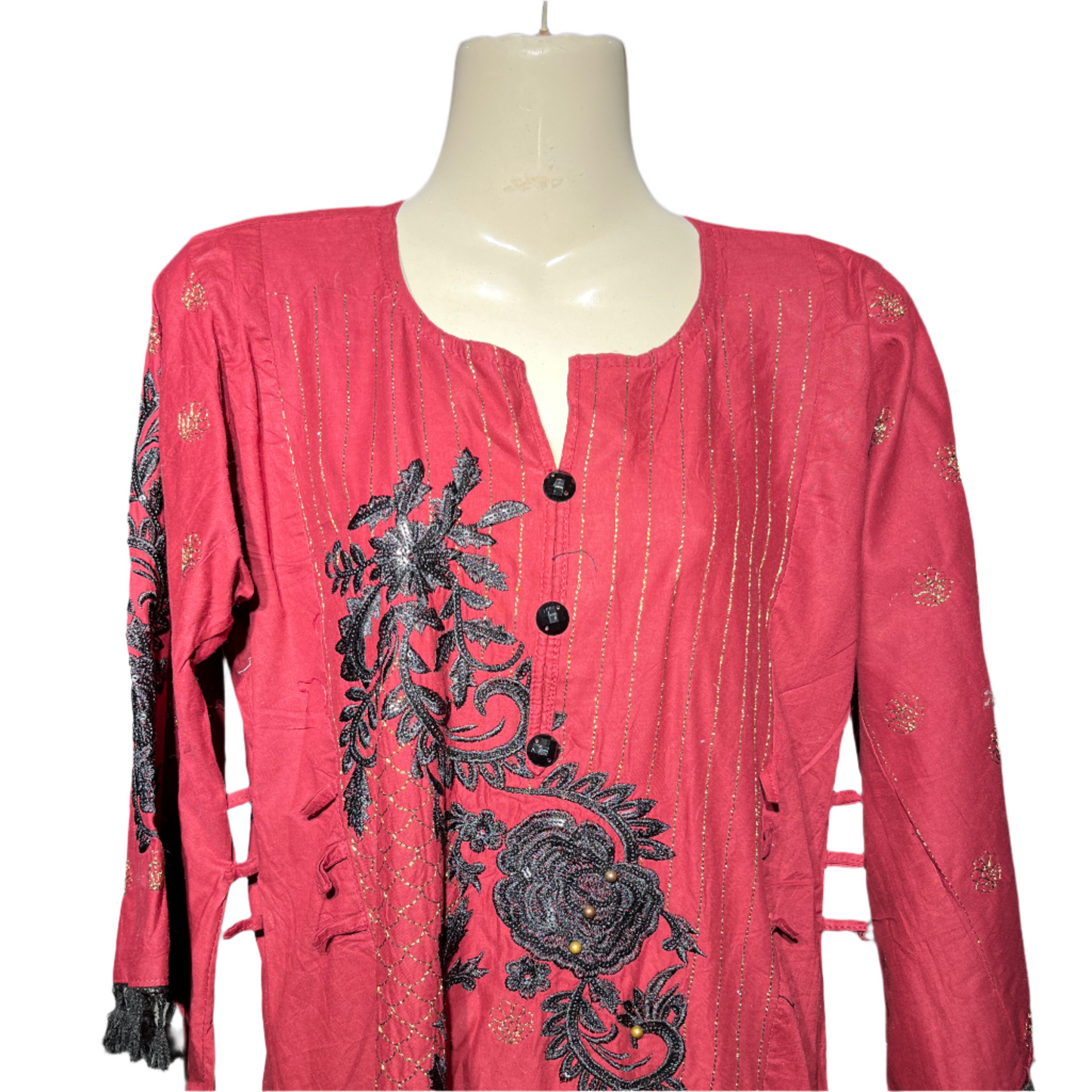 Dark Mehron and Black Embroidered Women’s Kurti #708
