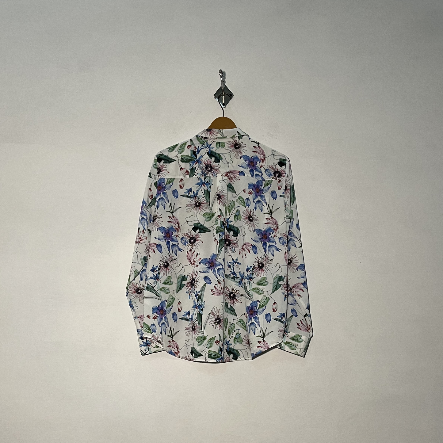 White and Green Blue Floral Women Blouse #2850
