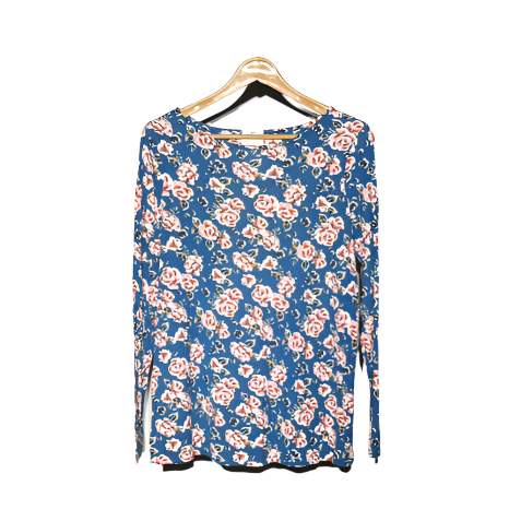 blue and pink floral Ladies T-Shirt #956