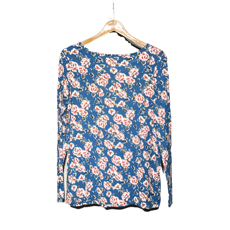 blue and pink floral Ladies T-Shirt #956