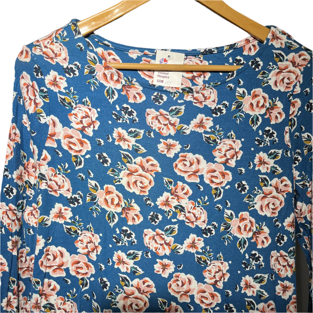 blue and pink floral Ladies T-Shirt #956