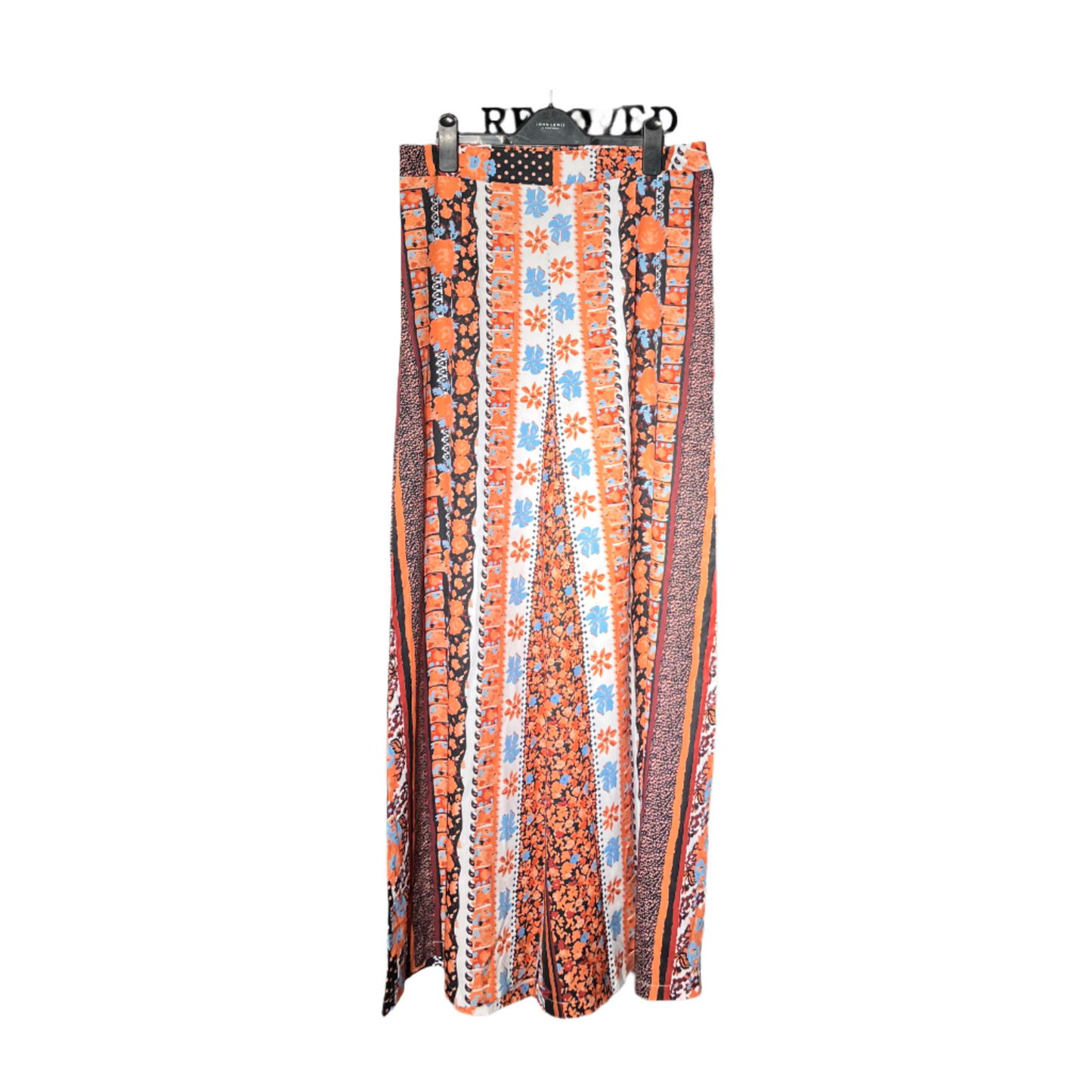 Orange, blue, and white printed Ladies Trouser #1077