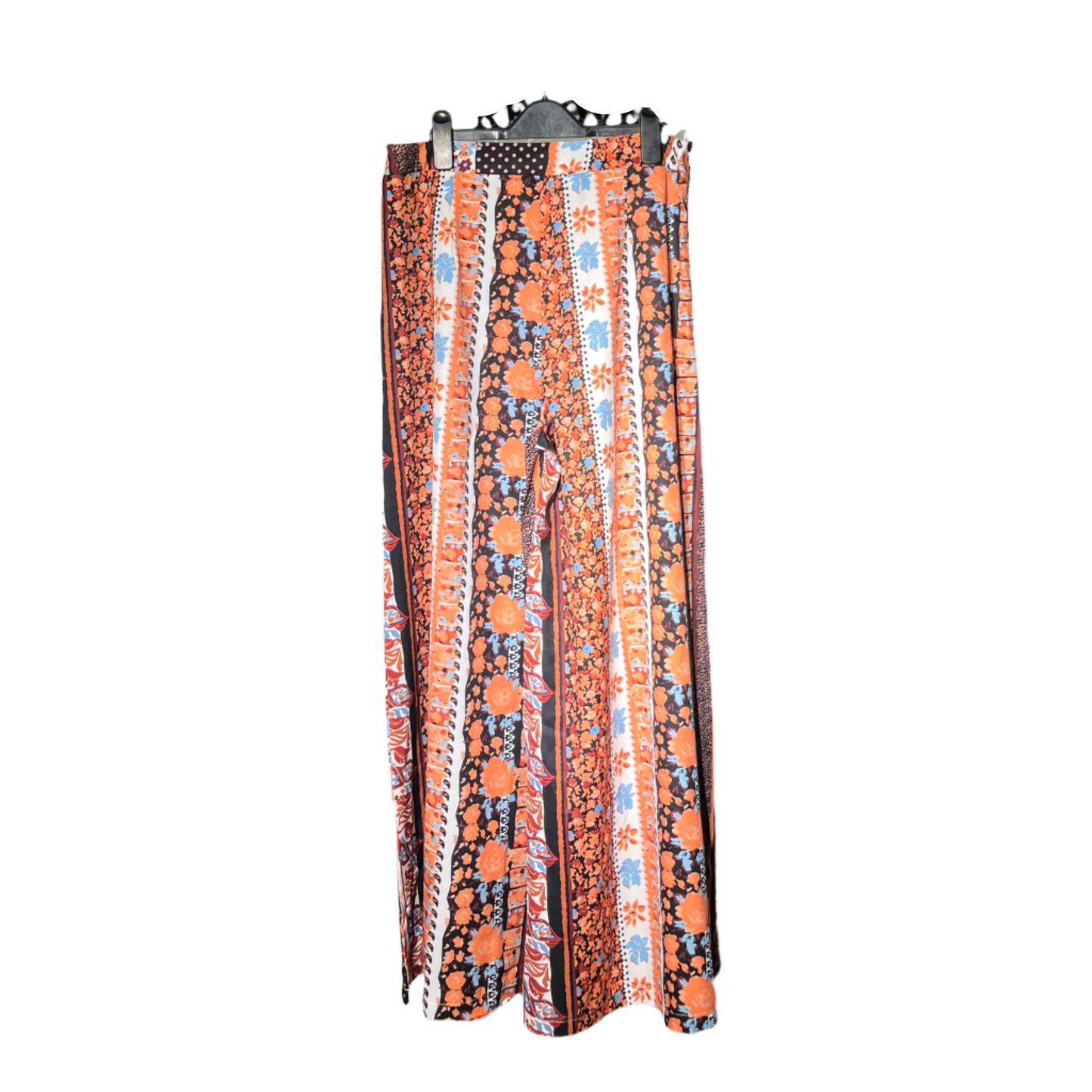 Orange, blue, and white printed Ladies Trouser #1077