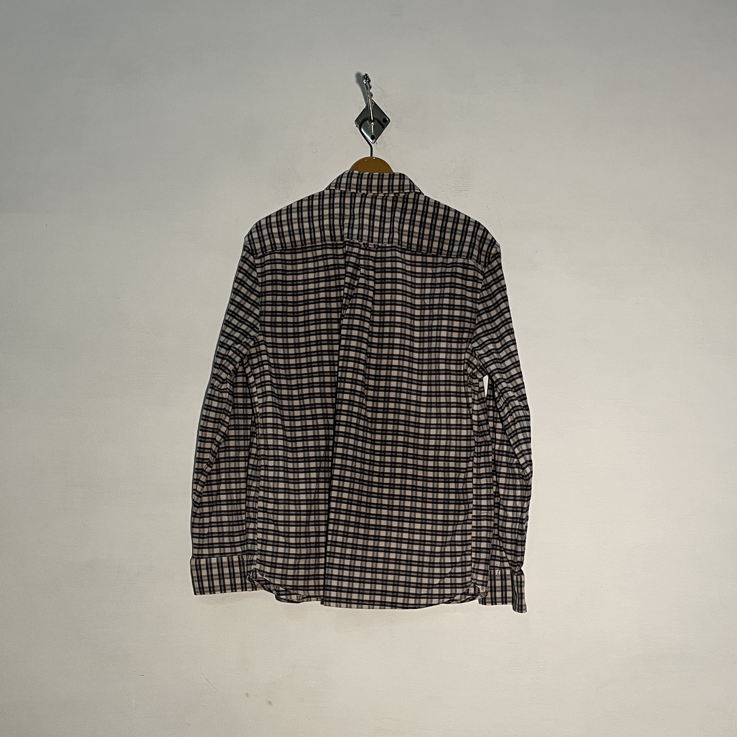 M&S Men's Check Dress Shirt – Off White & Grey Preloved #3294