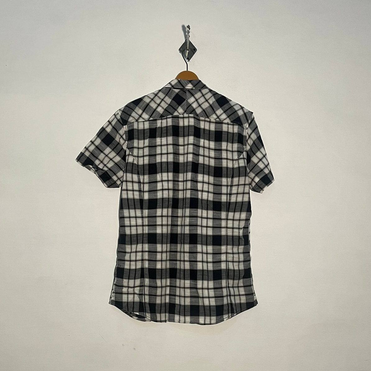Diesel Men's Dress Shirt White & Black Check Preloved #3420