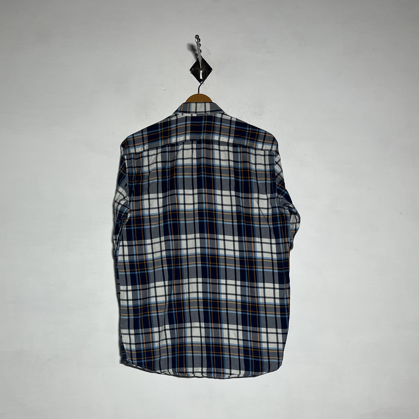 Burberry Men Dress Shirt Dark Blue Check Preloved #3459