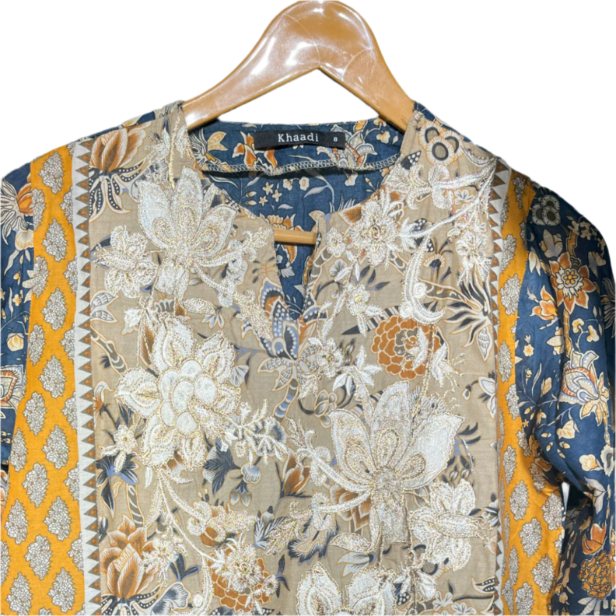 Khaadi Beige & Navy Blue Embroidered Kurta #121