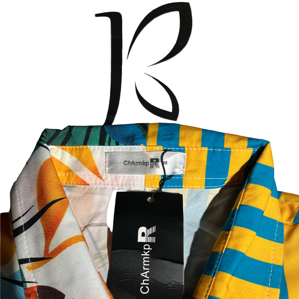 Charmkpr Half & Half Floral & Striped Short Sleeve Shirt #020