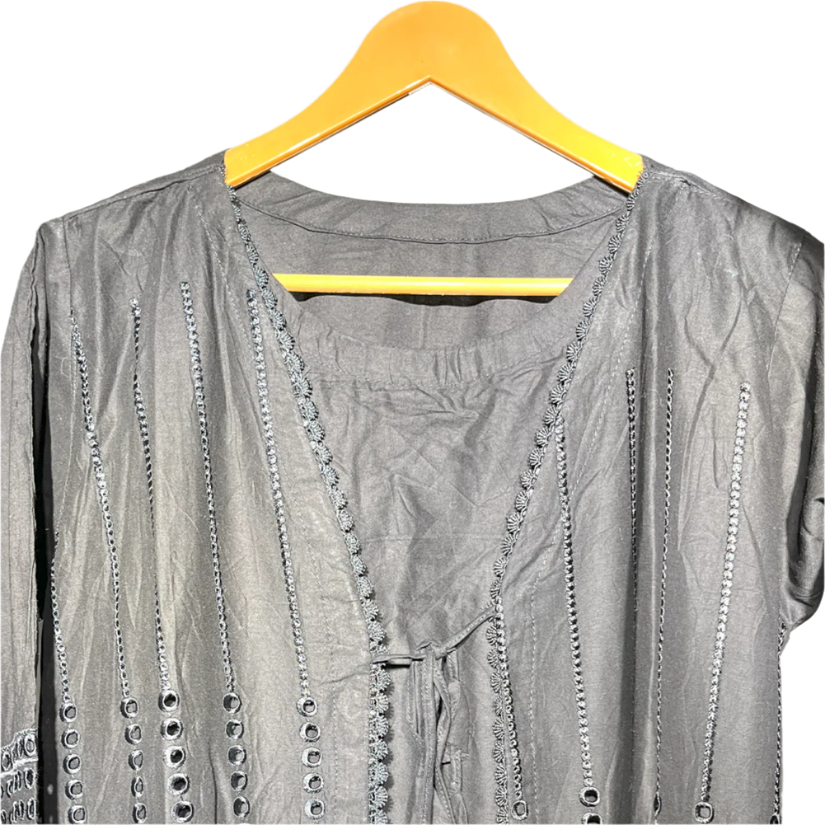 Black Embroidered Angrakha Style Kurta #089