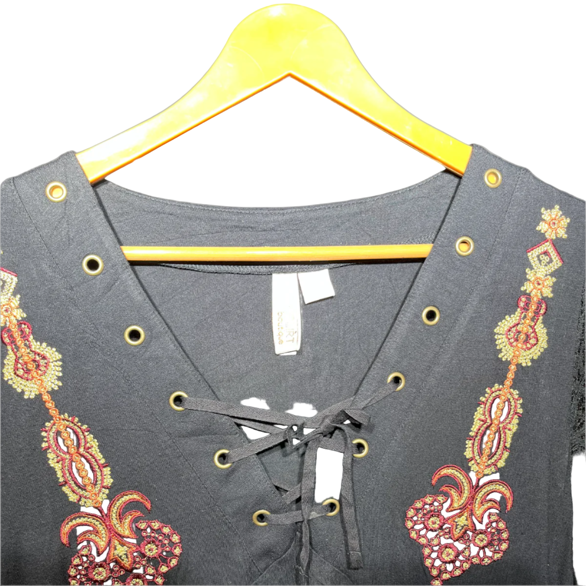 Body Flirt Black Boho Lace-Up Tunic #191