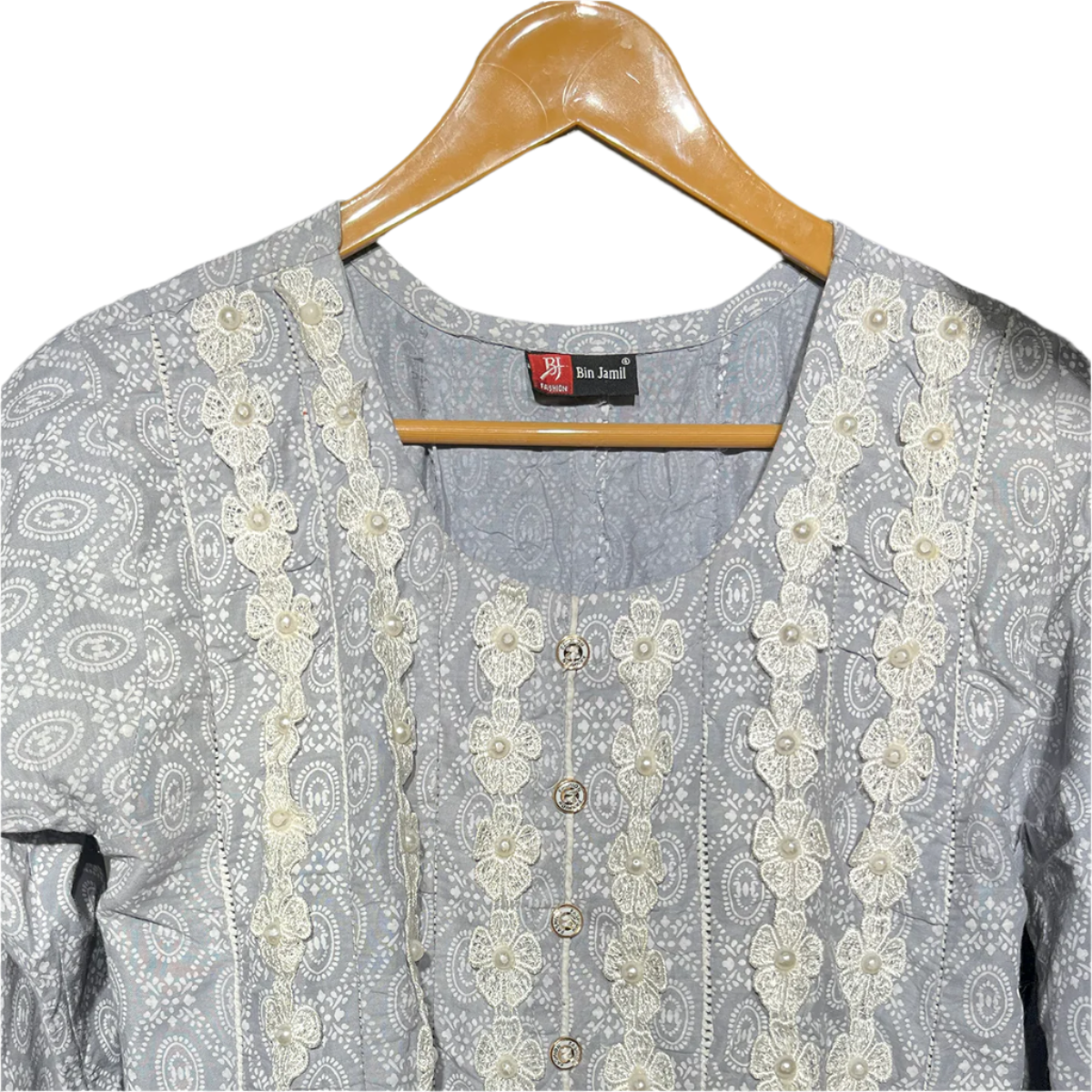 Bin Jameel Light Grey Embroidered Kurta #100