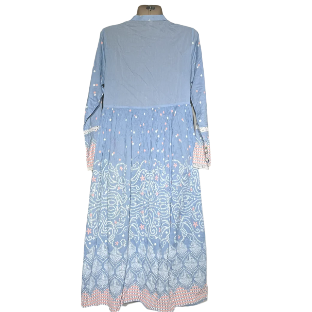 Sky Blue & White Embroidered Maxi Dress - Ethnic Collection