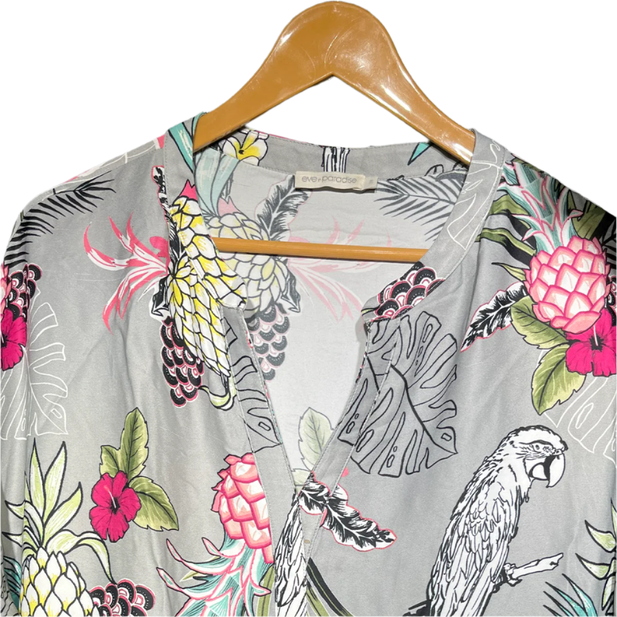 Eve Grey Tropical Printed Loose-Fit Tunic #125