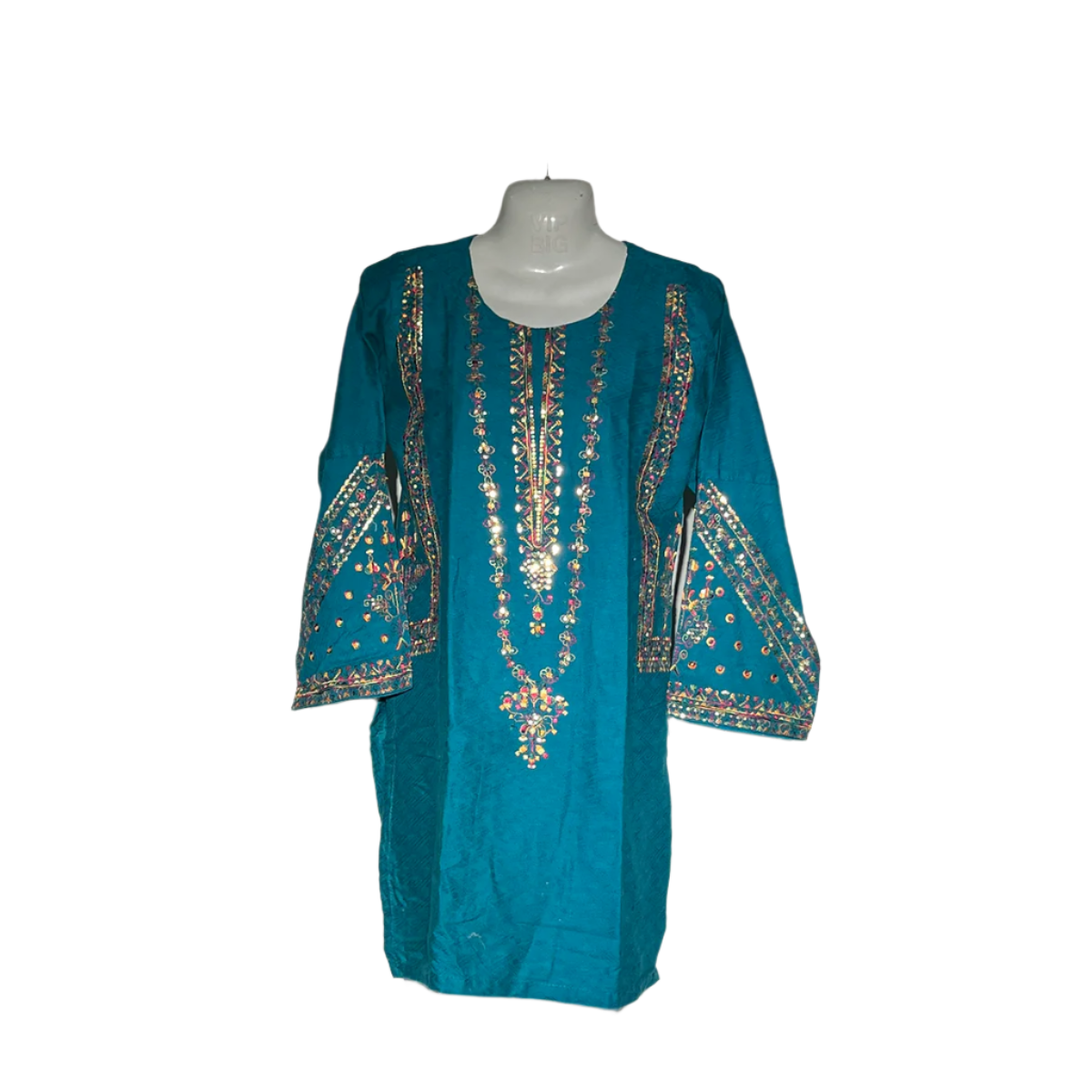 Flutterby Teal Embellished Mirror Work Kurta #103